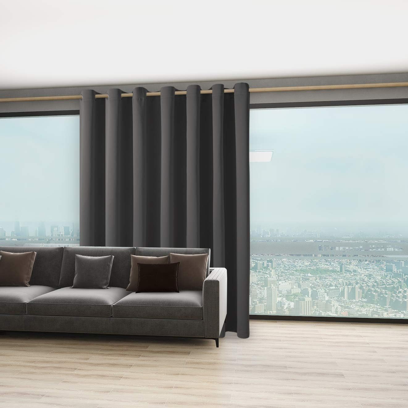 BONZER Extra Wide Room Divider Curtain Total Privacy Wall Grommet Top Thermal Insulated Blackout Curtains for Slide Window, 96L x 120W Inch (8L x 10W ft), 1 Panel, Dark Grey