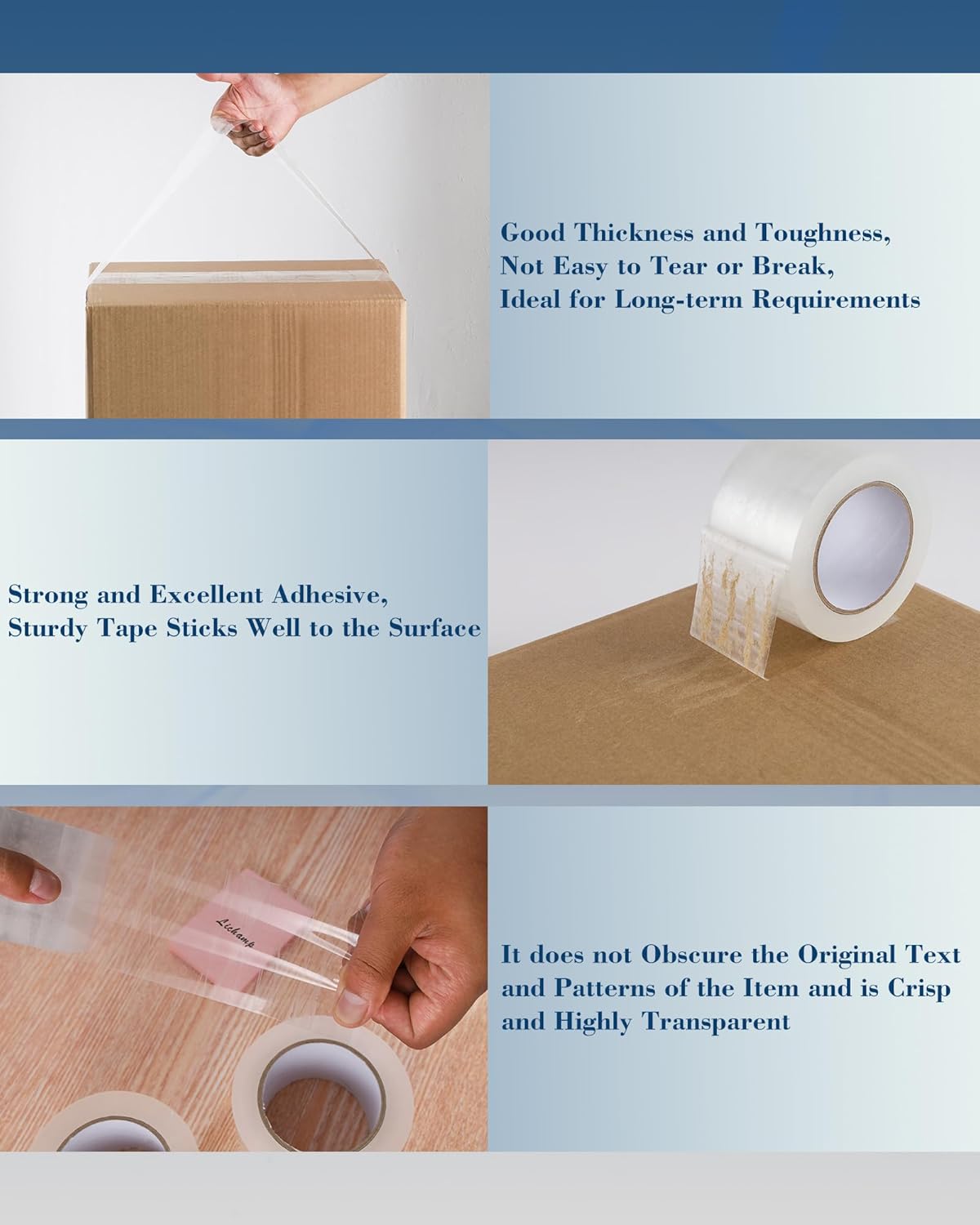 Lichamp Heavy Duty Packing Tape 6 Rolls, Wide Packaging, 3 in. x 90 Yd., 3 Mil Thick, Clear, Commercial Grade Carton Packaging Tape Refills, Shipping, Mailing, Moving Supplies & Storage