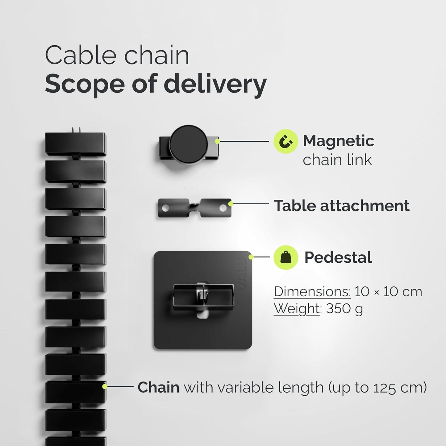 VALU Cable Management Spine – 49 Inch Cable Organizer for Standing & Fixed Desks – Sturdy & Flexible with Magnetic Link – Cord Management System Under Desk with Steel Base & Non-Slip Pads