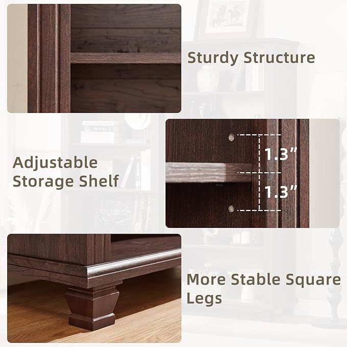 70" Tall Walnut Bookshelf,5 Tier Wooden Book Shelf with Adjustable Shelves & Wood Legs,Free Standing Farmhouse Bookcase with Open Display Storage,Vintage Bookshelves for Classroom, 3PCS