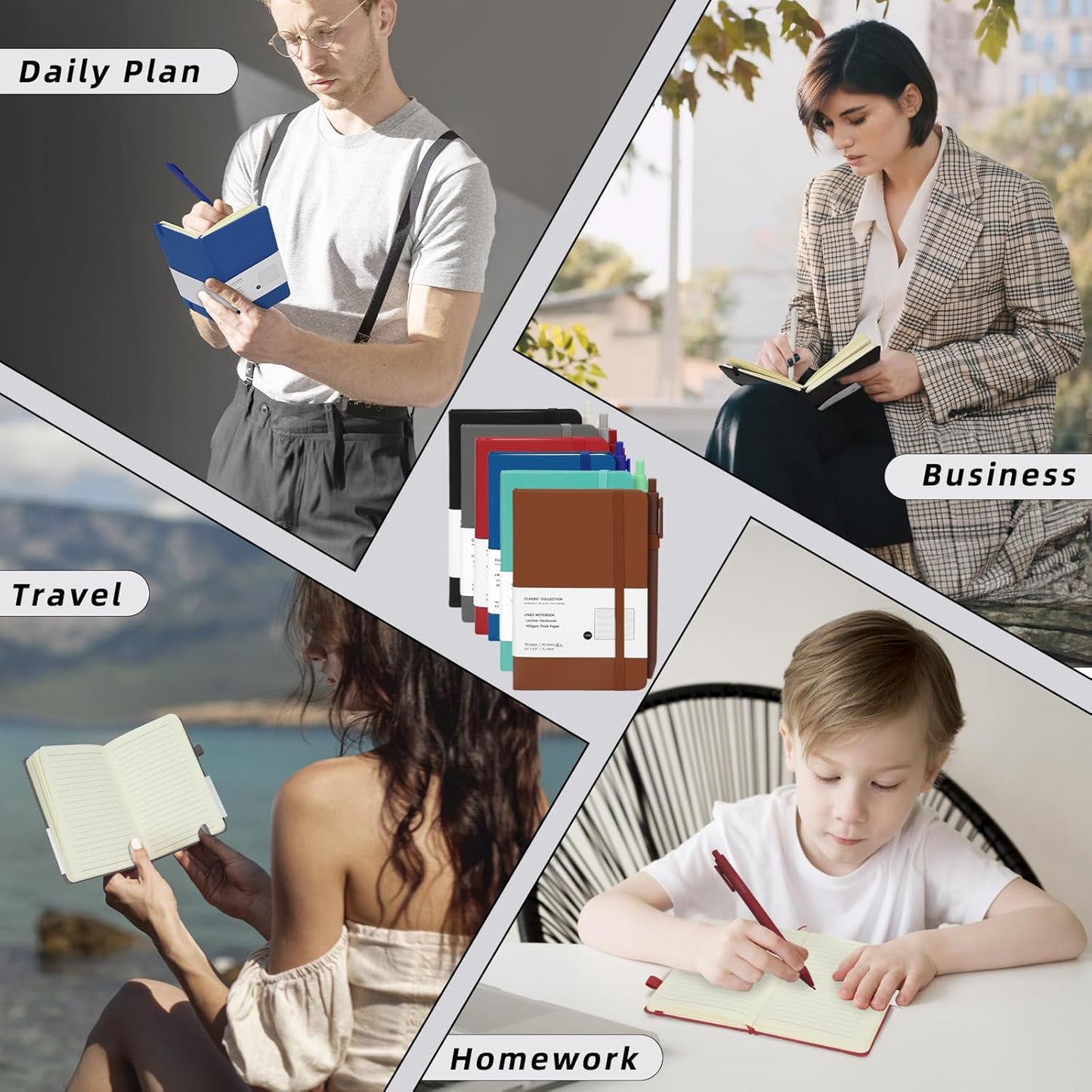 Coopay 24 Pack A6 Pocket Small Notebook with 24 Pens Bulk Classic Hardcover Leather Journal Set with Pen Holder for Men Women Writing, Office, Home, School, Business, 100GSM, 3.5” x 5.5”, Multicolor