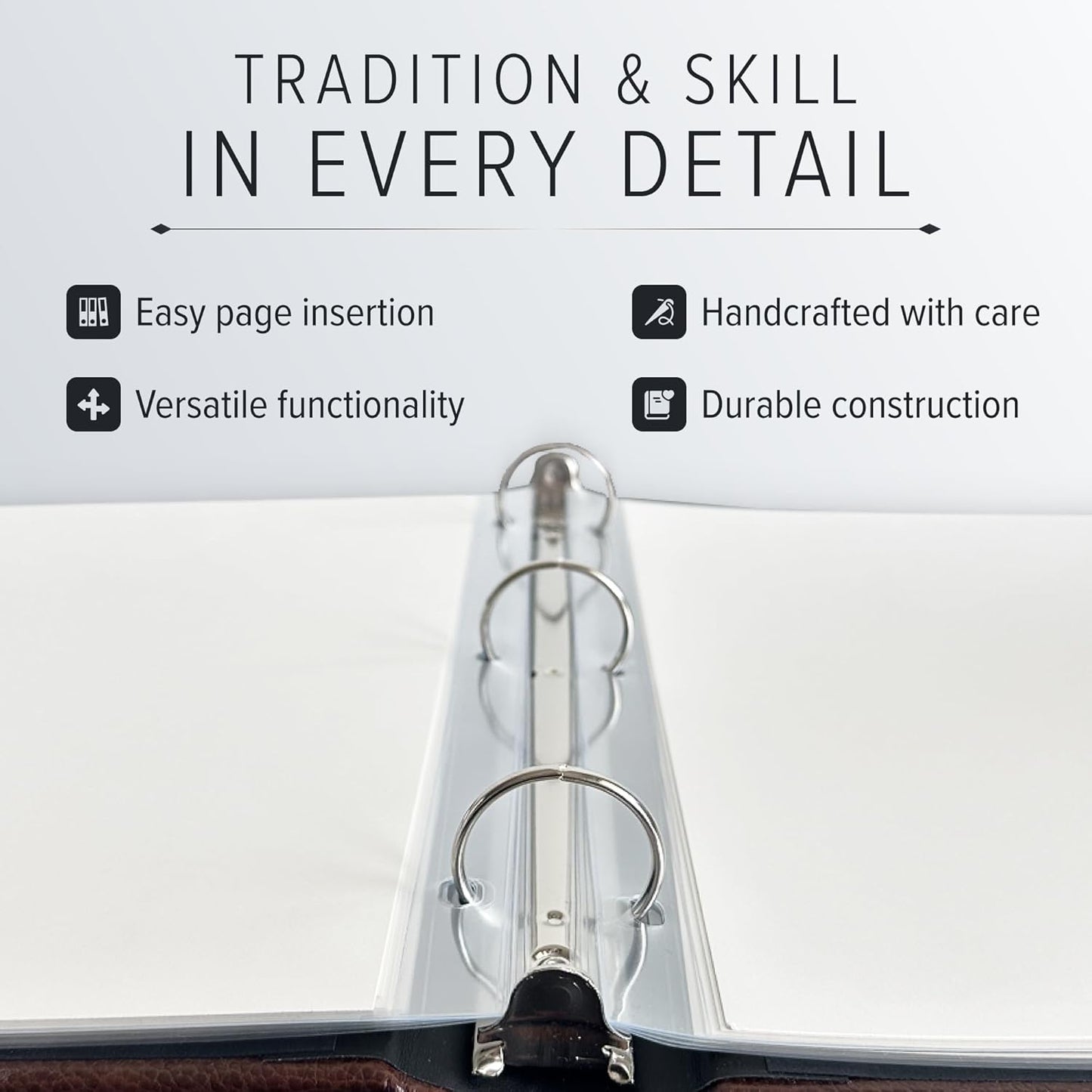 Gallery Leather 3 Ring Binder with Plastic Sleeves, Includes 10 Sheets, Sheet Size: 8.5" x 11" - Presentation Binder Rings with Hubbed Spine, Thick: 0.75" Freeport Slate