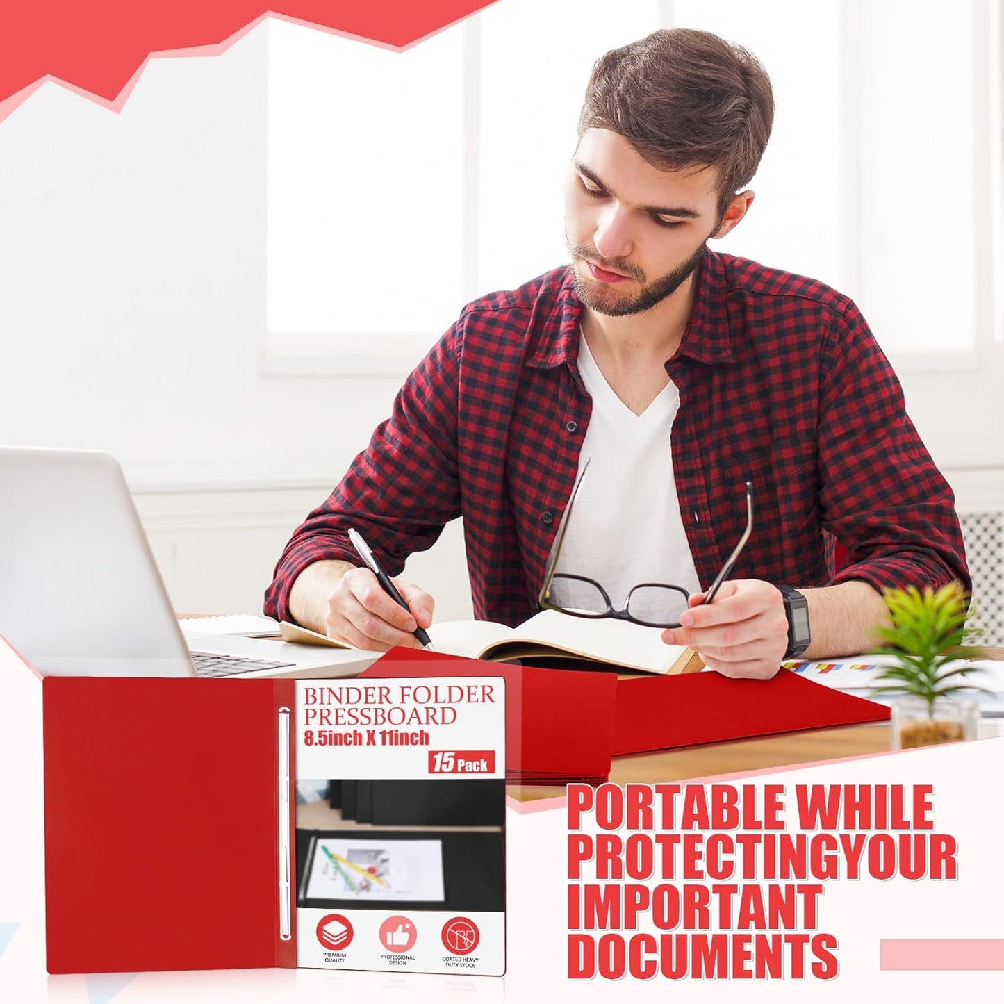 Zhanmai 15 Packs 8.5'' x 11'' Pressboard Report Covers, Metal Prong Fastener with Compressor, Letter Size 3'' Capacity Presentation Report Folder to Neatly Bind Reports, Proposals, Documents(Red)