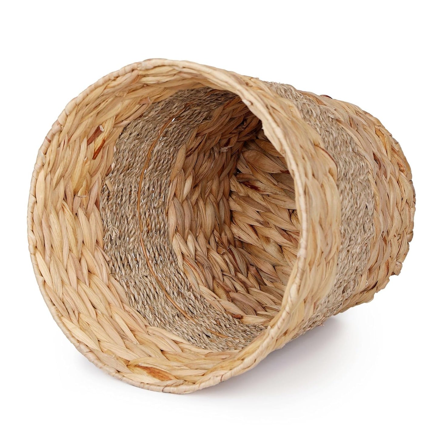 YANGQIHOME Wicker Trash Can with Lid - Water Hyacinth & Seagrass Garbage Can - Handwoven Wicker Waste Basket for Bathroom, Bedroom, Office, Living Room, Laundry Room - 3.8 Gallon