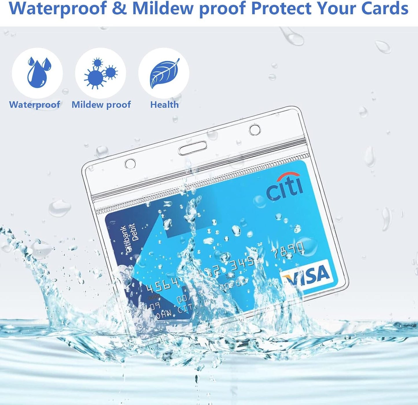 Badge Holder with Breakaway Lanyards, 100 Pack Clear Plastic Horizontal Name Tag Holder with Safety Lanyard Heavy Duty Waterproof Resealable Zip PVC ID Card Holders (Blue, 4x3 Inch)