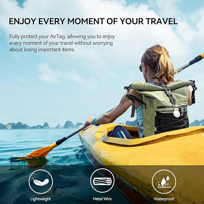 Gitfos AirTag Holder - Waterproof AirTag Keychain Holder for Apple AirTag, 360° Secure AirTag Case with Metal Cable, AirTag Accessories, Airtag Holder for Luggage, Backpack, Key, Pet, White.