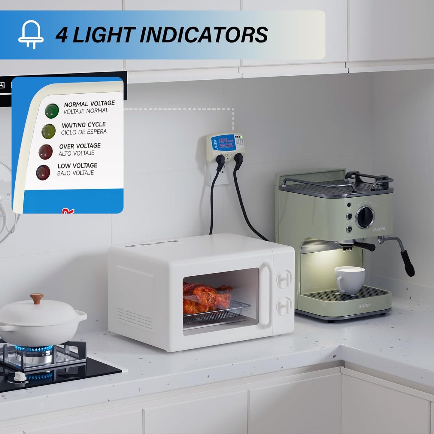 BSEED Home Appliance Surge Protector, Surge Protector for Refrigerator Wall Mount Three Plugs with Protection Low/High Voltage Protector Brownout Outlet Plug in 125V, 1875W, 2 Pack