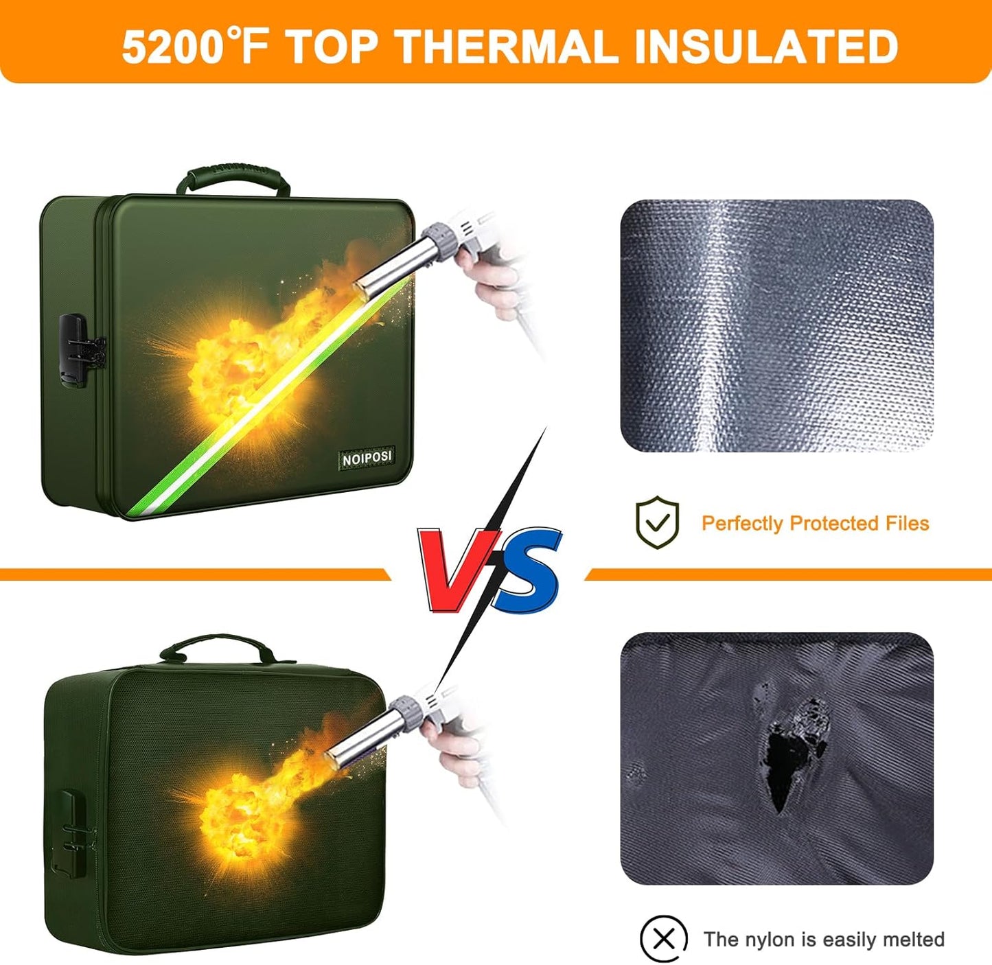 Document Organizer with 5200℉ Heat Insulated, 16.1"x11.4"x4.3" Waterproof and Fireproof Document Box with Lock, Home Strong Fireproof Safe Storage Box for Legal Size Documents and File,Green