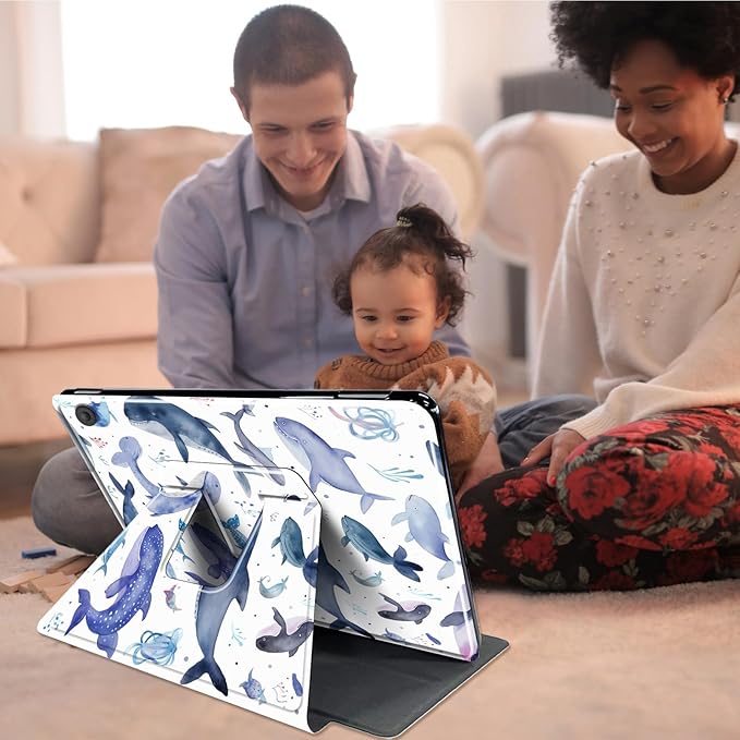 for All-New Amazon Kindle Fire 7 Tablet Case(12th, 2022 Release),Fire 7 Tablet Case,360 Degree Rotating Stand Smart Protective Case, for Fire 7 2022 Tablet (7” Display),Watercolor Whale