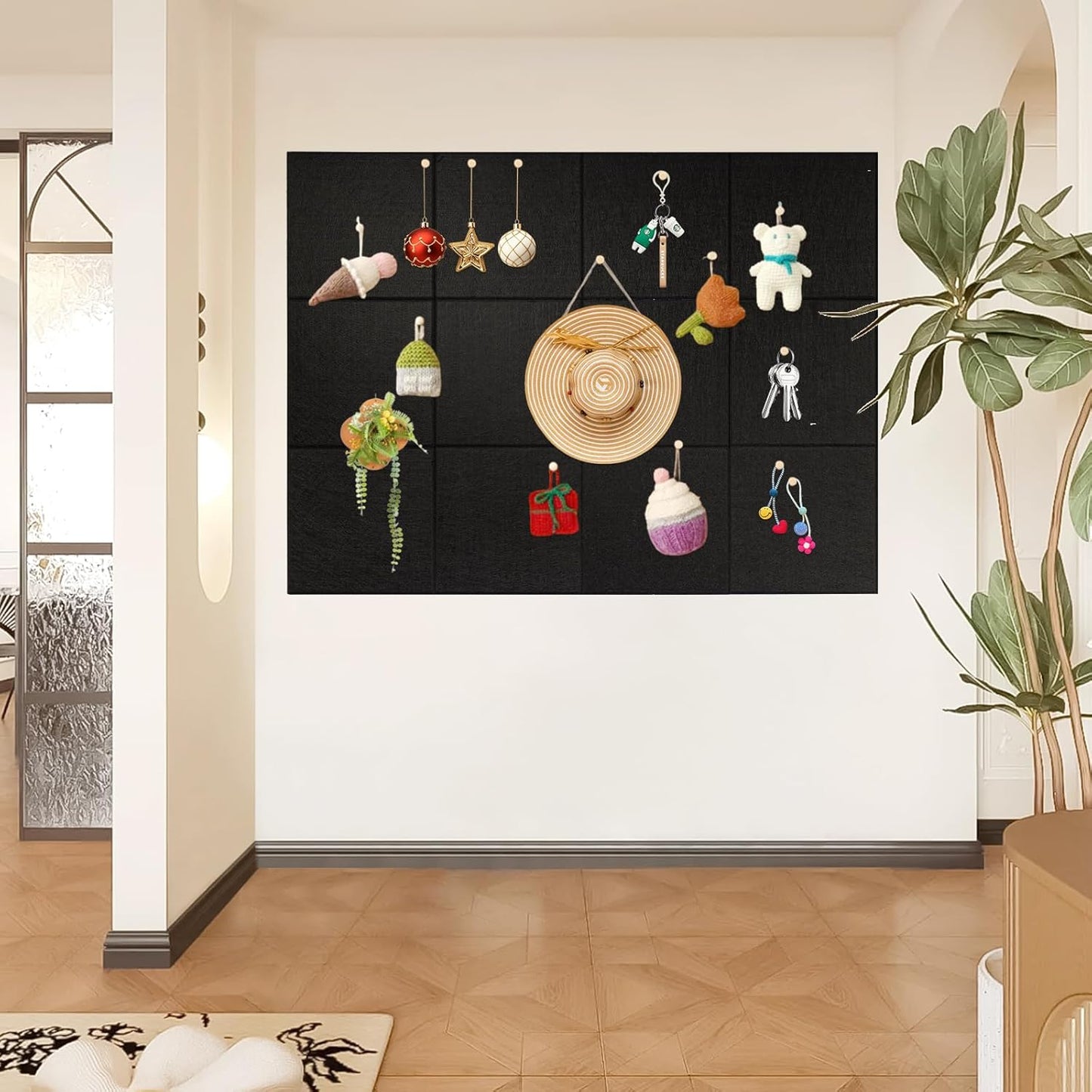 Large Cork Board Alternative, 12 Pack Felt Board with Safe Removable Adhesive Tabs Felt Wall Tiles, Large Cork Boards for Walls, Cork Board for Home Office, Pin Boards for Walls, Black