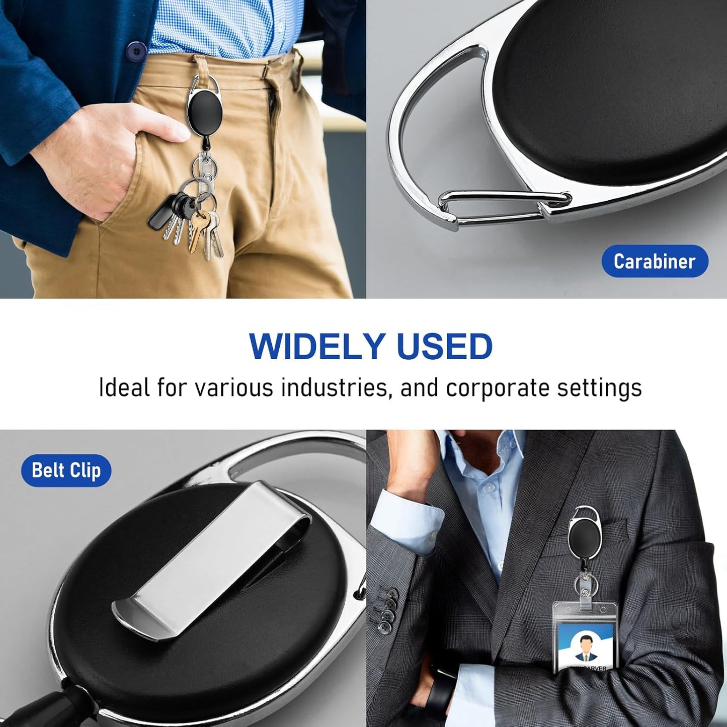 30 Pack Heavy Duty Retractable Badge Reel with Waterproof Vertical Name Badge ID Card Holders and Key Ring for Card Keychain Badge Holder