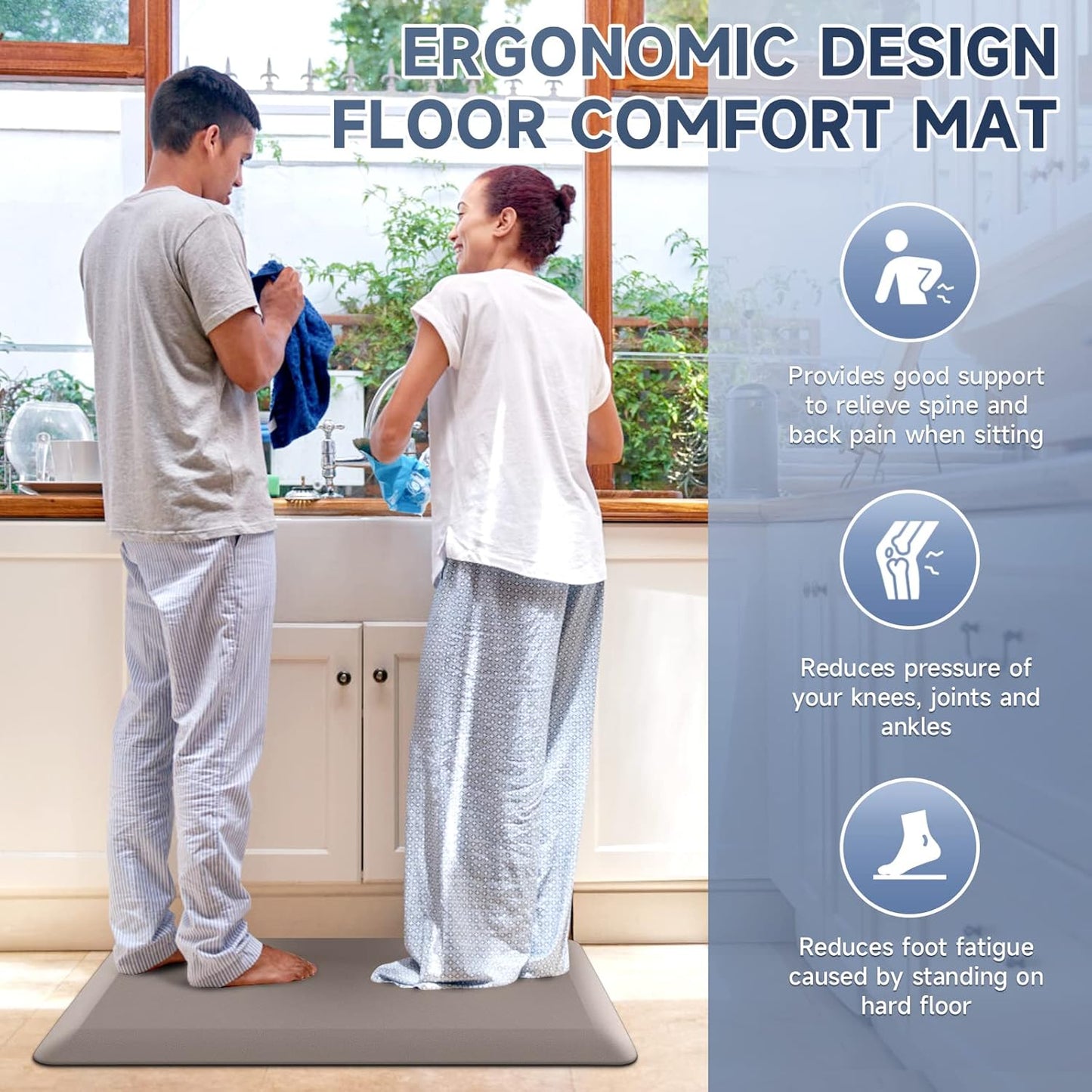 4/5 Inch Thick Kitchen Mats for Floor, StepRite Kitchen Rug for Standing Desk, Non-Slip, Thicker, Stain Resistant, Waterproof, Comfort Anti Fatigue Floor Mat for Home, Kitchen, Office - Khaki,32*20''