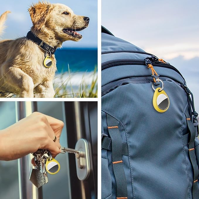 for AirTag Keychain Holder with Wire Cable, Secure Lock Case for Air tag, Compatible with AirTags, Key Ring Chain Luggage, for Airtag Accessories for GPS Item Finder Tracker, Yellow