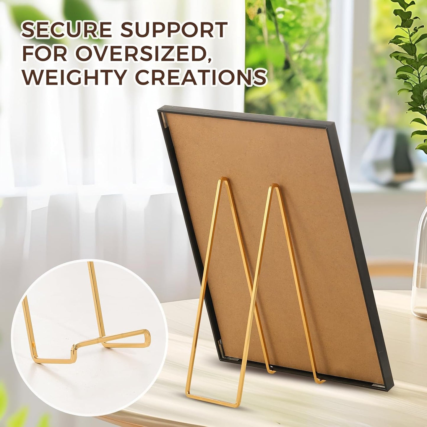 Large Plate Holder Display Stand - 12 inch Super Tall Big Plate Stands for Heavy Duty Display - Metal Picture Frame Stand - Tabletop Easel Stand for Decorative Platter | Plaque | Book - 3 Pack - Gold