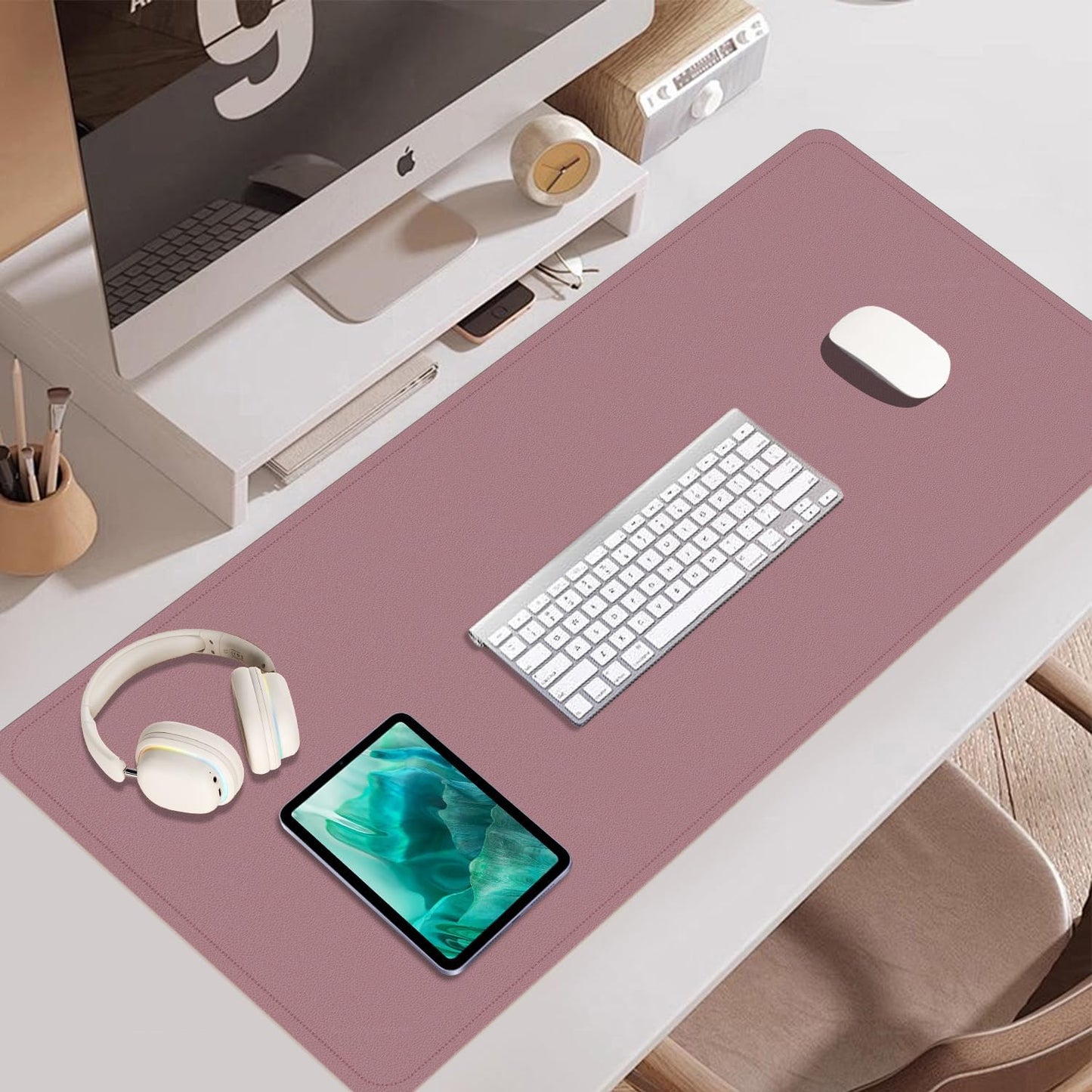 Large Desk Pad, 55'' x 17'', Office Desk Mat, Computer Mat for Desk, Leather Desk Pad for Home & Office, Purple Pink