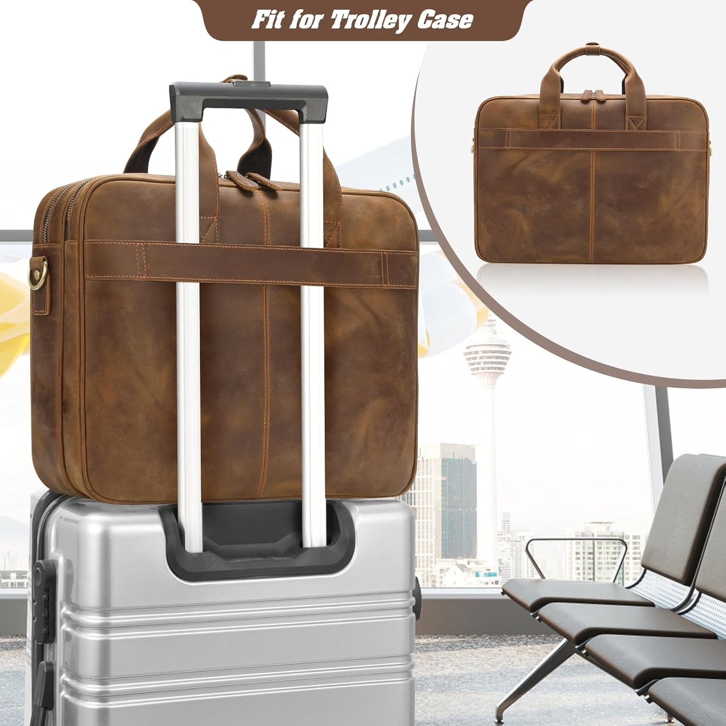 Jack&Chris Leather Briefcase for Men,Business Travel Laptop Messenger Bags