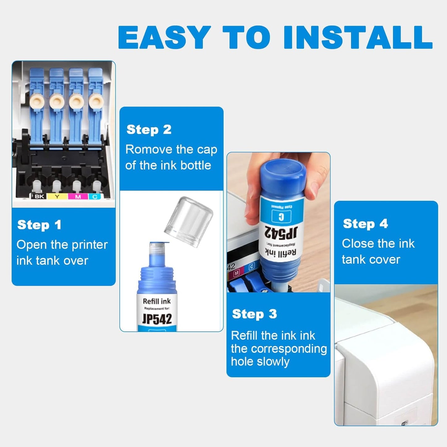 542 Ink Refill Bottles 542 Ink Yellow Pigment Work for ET-5800 ET-5850 ET-5880 ET-5180 ET-5150 ET-5170 ET-16600 ET-16650 ST-C8000 ST-C8090 (2 Pack, 70ml)