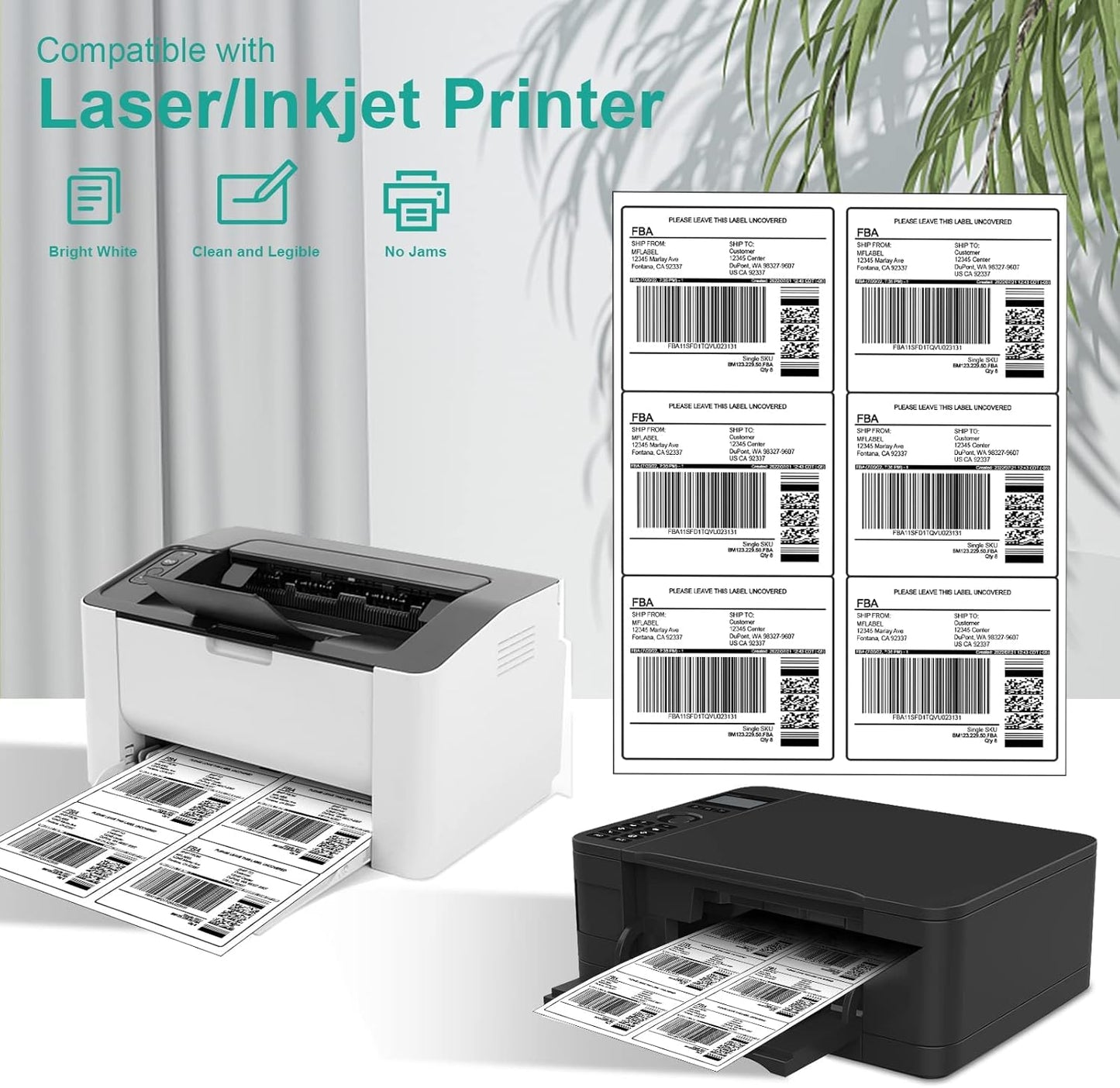 M Flabel 3¾ "" x 4 "" Shipping Address Labels - FBA Ready, 6-Up Sticker, White, Easy Peel, Laser/Ink Jet, 6 Per Page (21000 Labels, 3500 Sheets)