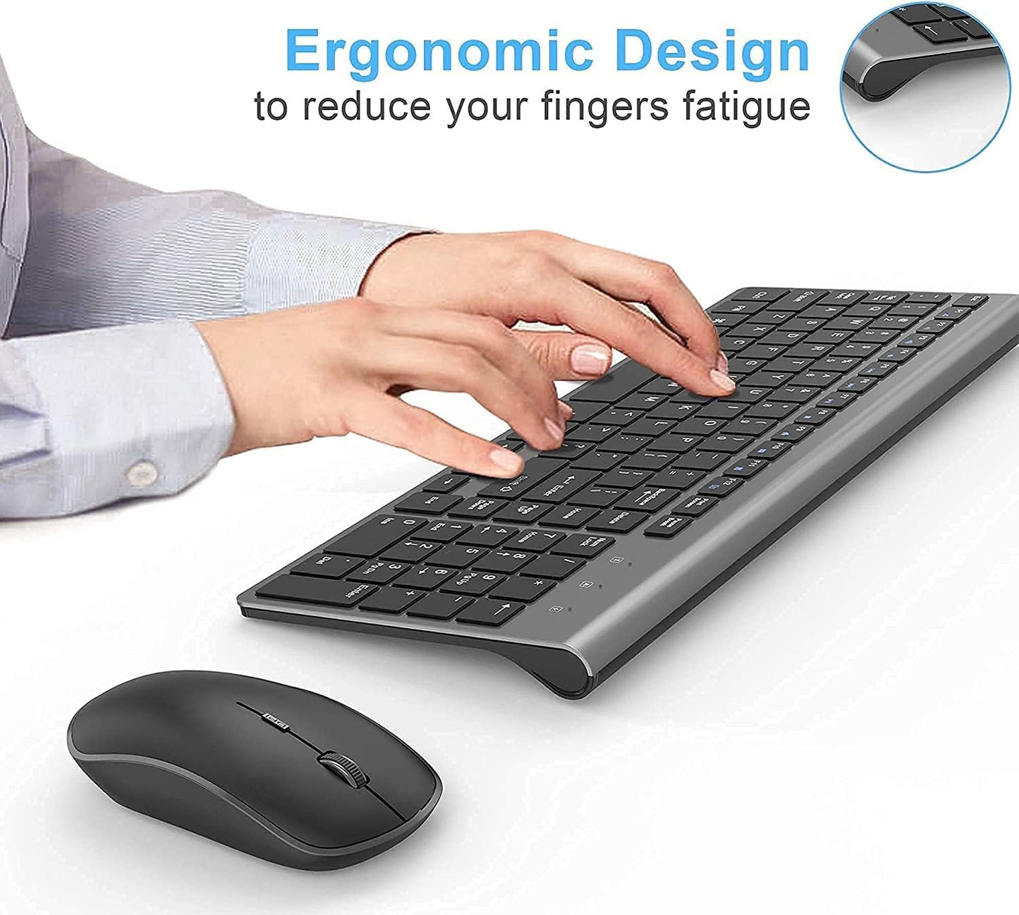 JOYACCESS Wireless Keyboard and Mouse,2.4G Ergonomic and Slim Wireless Computer Keyboard Mouse Designed for Windows, PC, Laptop,Tablet - Black Grey