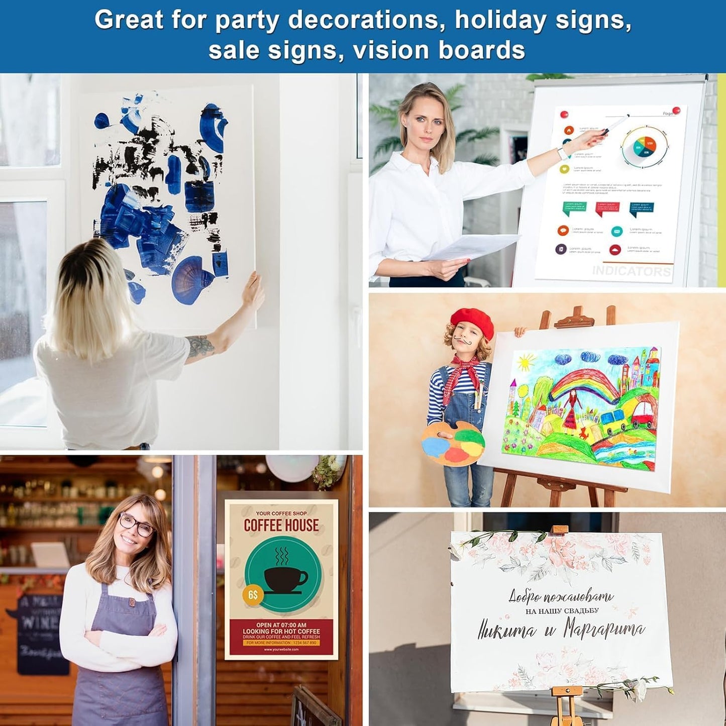 50 Pcs Poster Board 22" x 28" White Poster Paper Bulk, ROOKEA 250 GSM Vision Board for School Arts Craft Projects Presentations Drawing Scrapbooking Blank Graphic Display Office Supplies