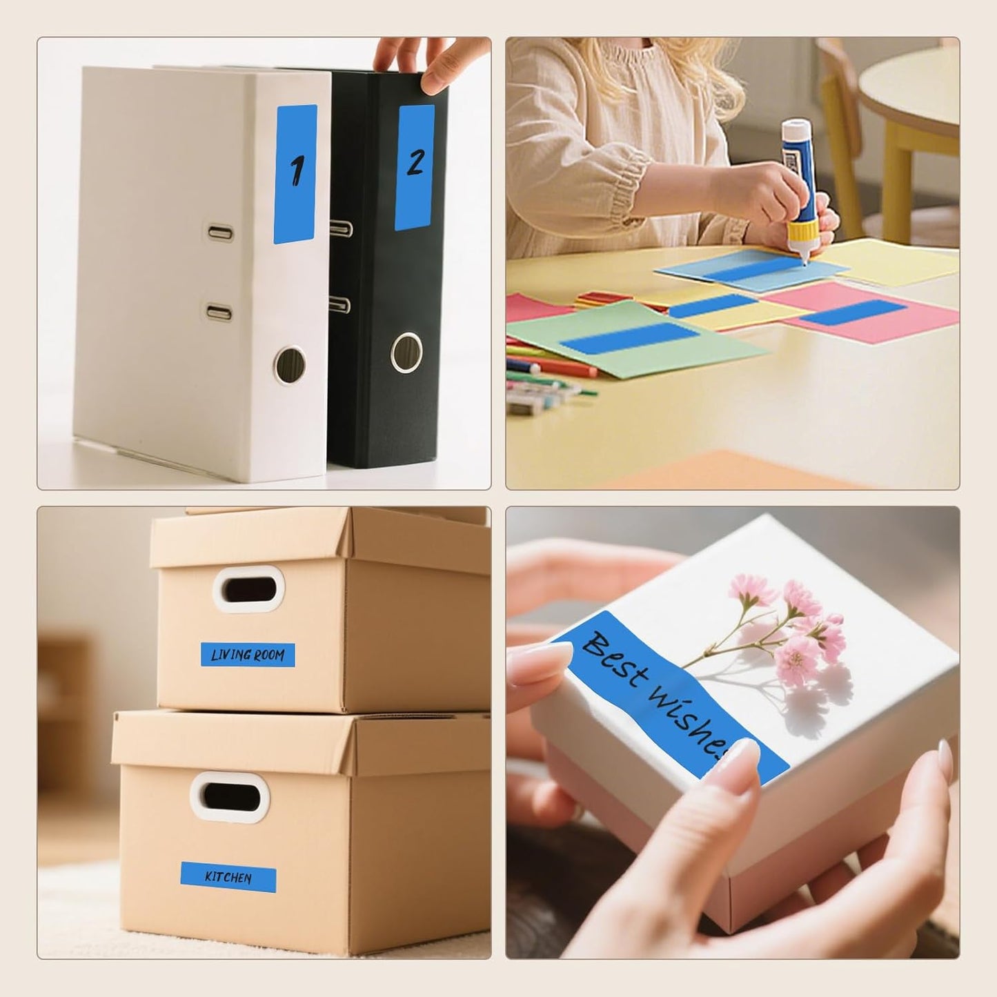 Blue Rectangle Color Coding Labels 3 × 1 Inches, Self-Adhesive Writable Waterproof Vinyl Blank Sticker Roll for Office Home School Business 1000 PCS