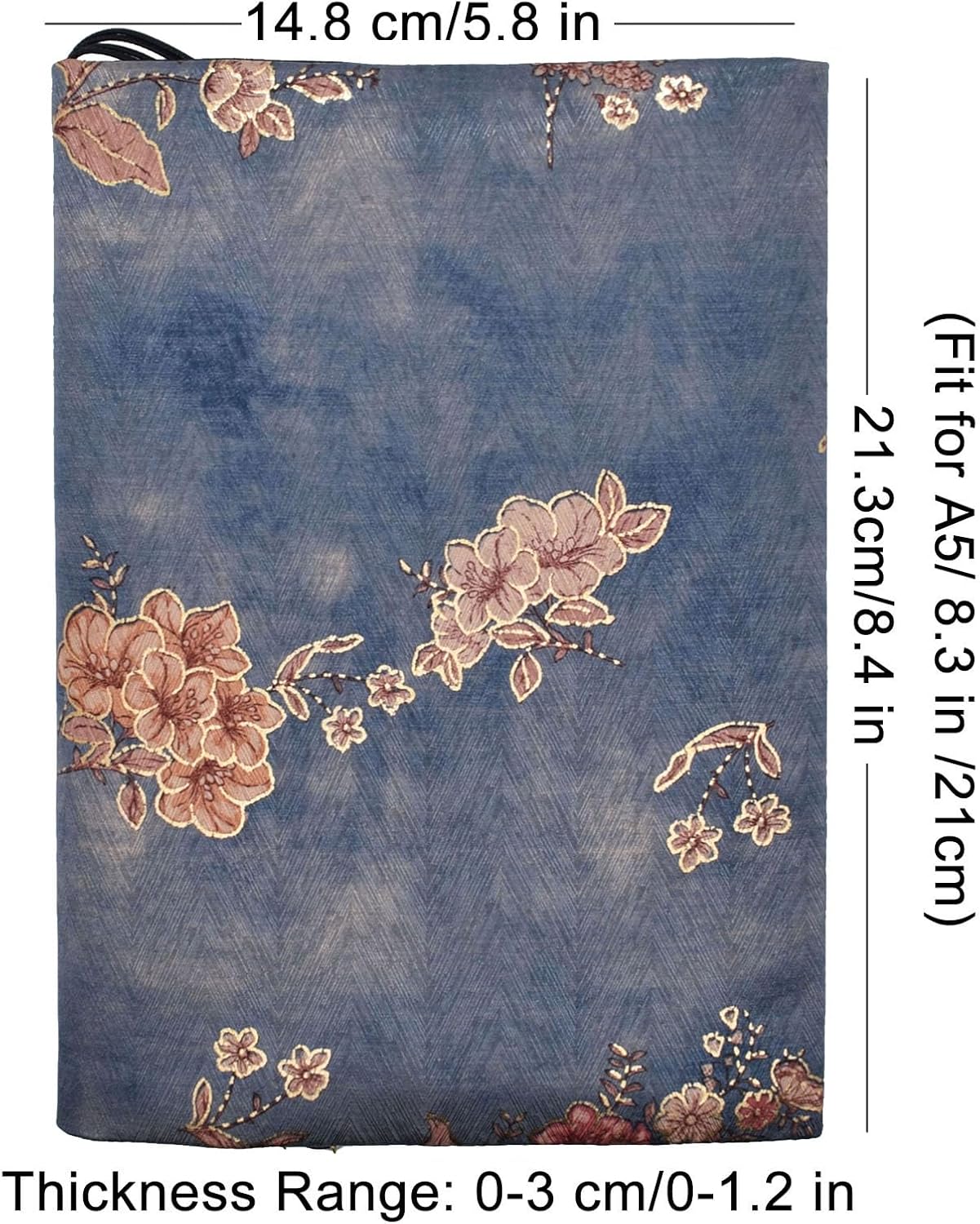 BLBMH A5 Book Covers for Paperbacks Book Cover Fit for 5.5x8.3 inch Adjustable Book Sleeve Cover for A5 Diary Books Fabric Softcover Protector for Notebook - Flower 3 Blue
