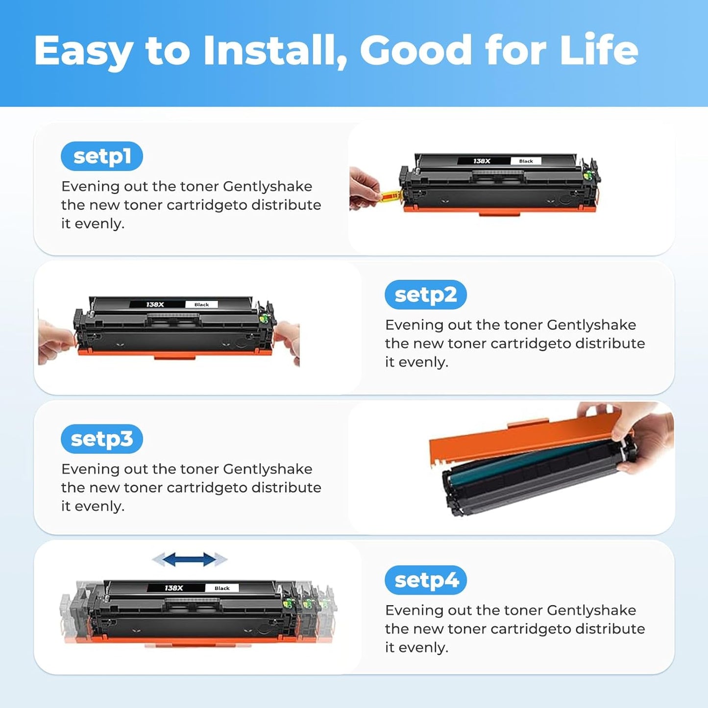 138X Black Toner Cartridge Pro MFP 3101fdw Black Toner Compatible for HP 138X Black Toner Cartridge for HP138X W1380X for Pro 3001dw 3101sdw Toner 2 Pack (with Chip)