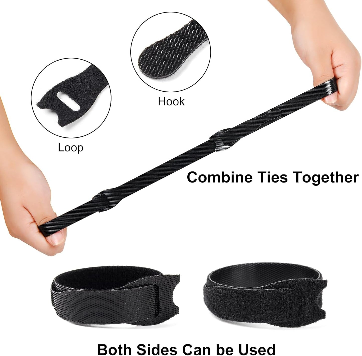 OneLeaf 110PCS Reusable Cable Ties, Adjustable 8-inch Cord Organizer Ties, Multi-purpose Hook Loop Cable Management Wire Ties for Organizing Home, Office, Data Centers, Black