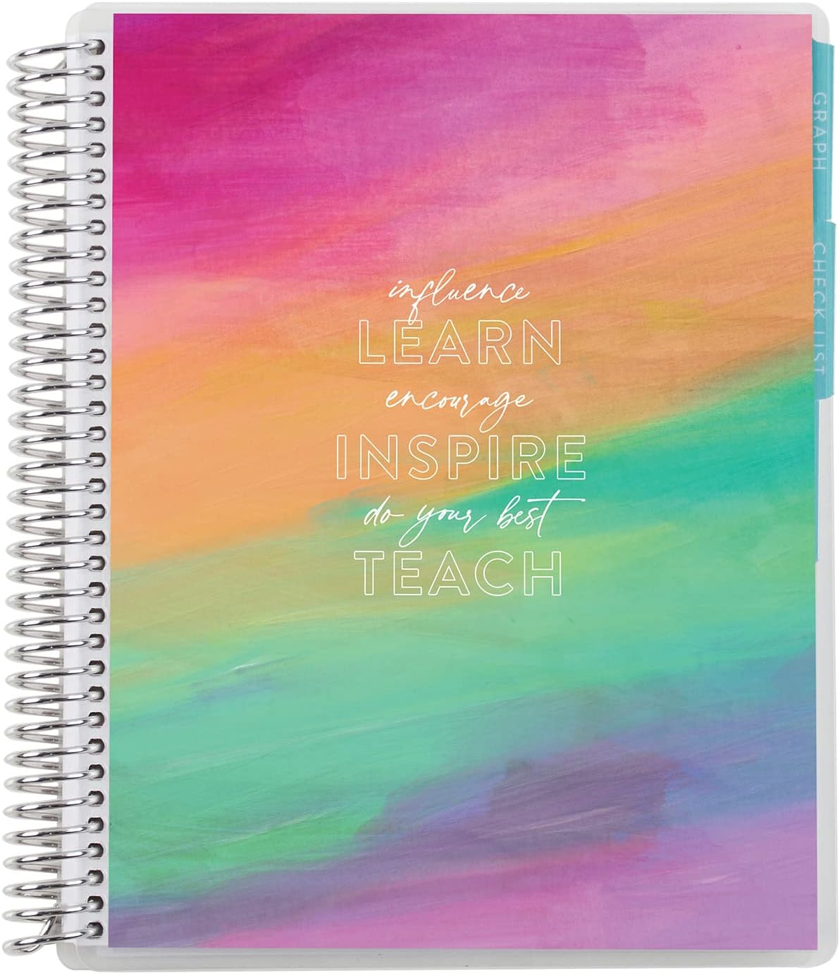 Erin Condren Spiral Teacher Record Book 7" x 9" Platinum-Coiled Notebook with 160 Pages, Colorful Tabbed Sections, Sturdy Laminated Cover, Designed for Tracking Grades, Learn, Teach, Inspire
