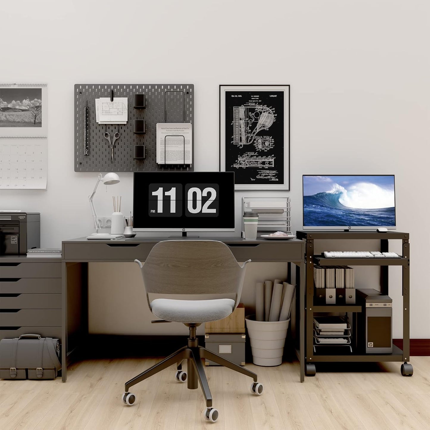 tonchean AV Presentation Cart with Keyboard Tray, Heavy Duty Mobile Workstation Presentation Cart for Video Projector, Laptop Computer, Media Cart for School Classroom Office(Black)