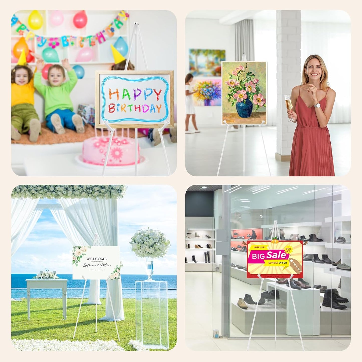 4PCS White Easel Stand for Wedding Sign Stand, 66 Inch Adjustable Metal Easels for Display, Portable Folding Easel for Wedding, Display Show, Arts, Poster with Portable Bags