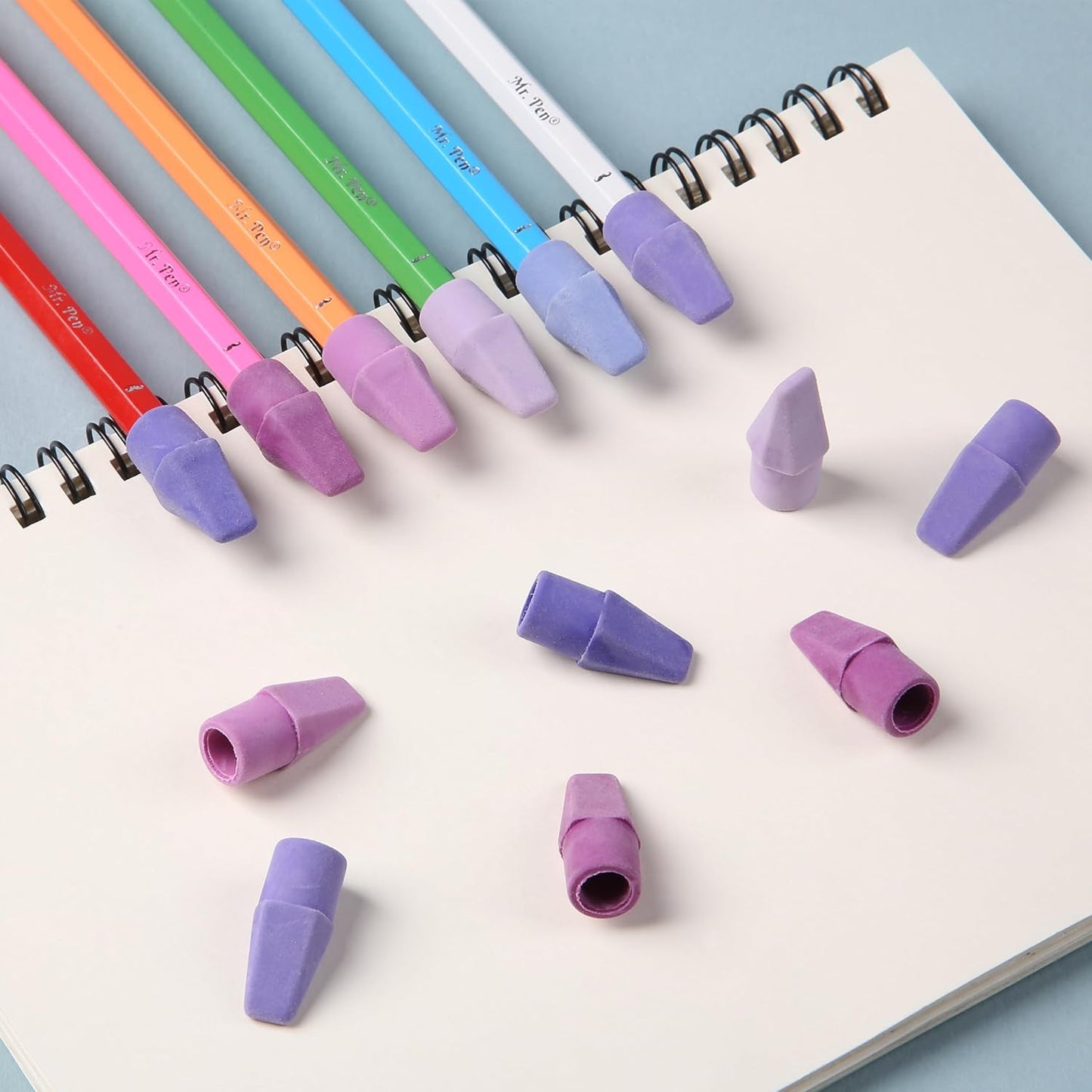 Mr. Pen- Pencil Top Erasers, 120 Pack, 6 Different Purple Shade Colors, Latex-Free & No Smudge Pencil Eraser Tops, Back to School Supplies