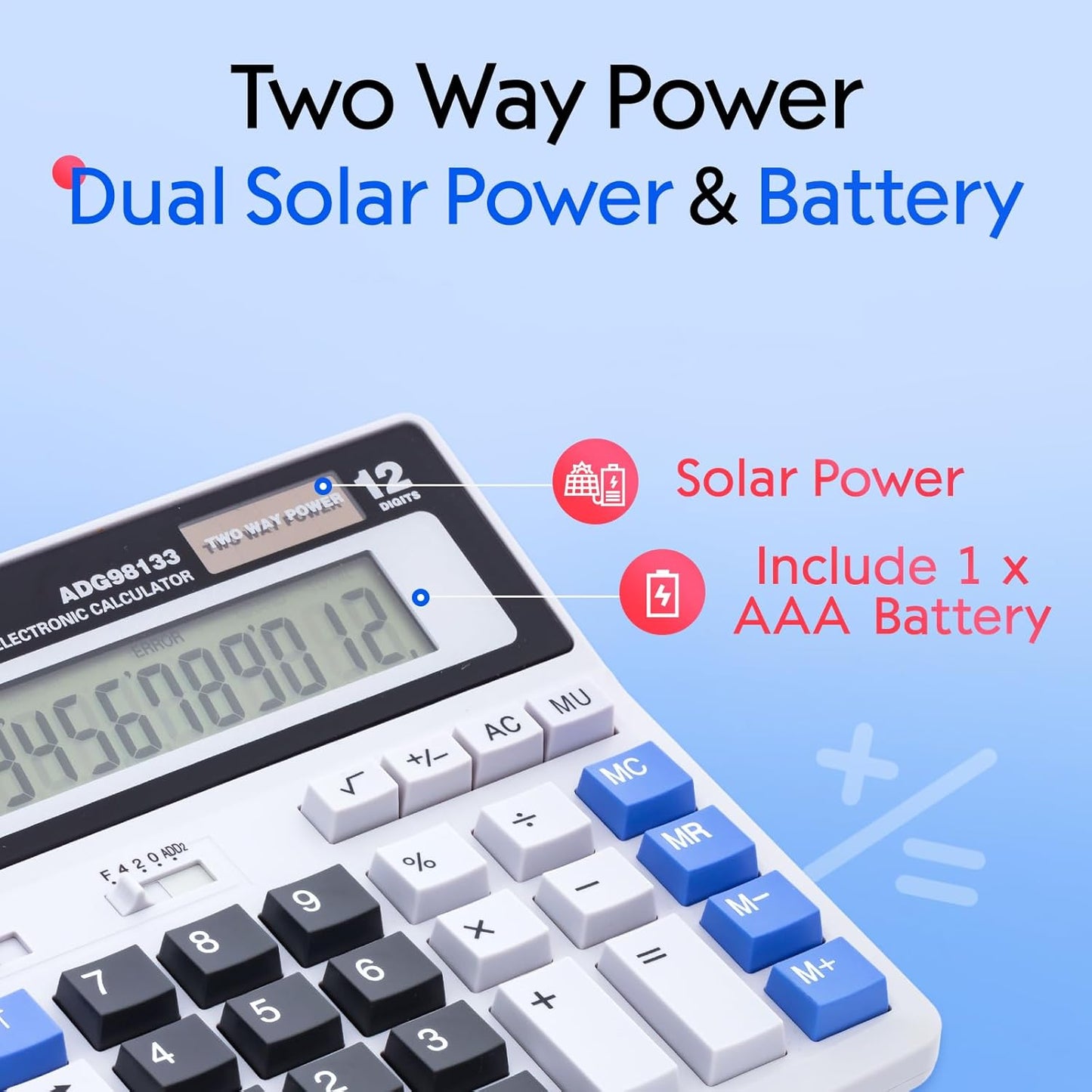 M&G Desk Calculator 12 Digit Extra Large LCD Display, Dual Solar Power and Battery, Accounting Calculator with Big Button, Battery Include, Perfect for Office Business Home Daily Use
