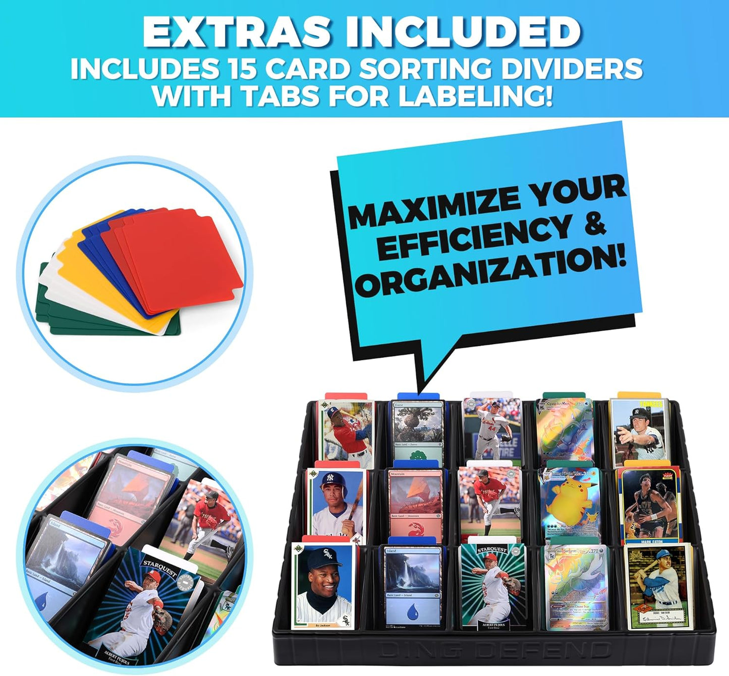 Card Sorting Tray - Stackable Trading Cards Organizer - 15-Compartment Tray Sorter for Organizing Raw, Sleeved or Toploaders - Includes Organization Insert Dividers