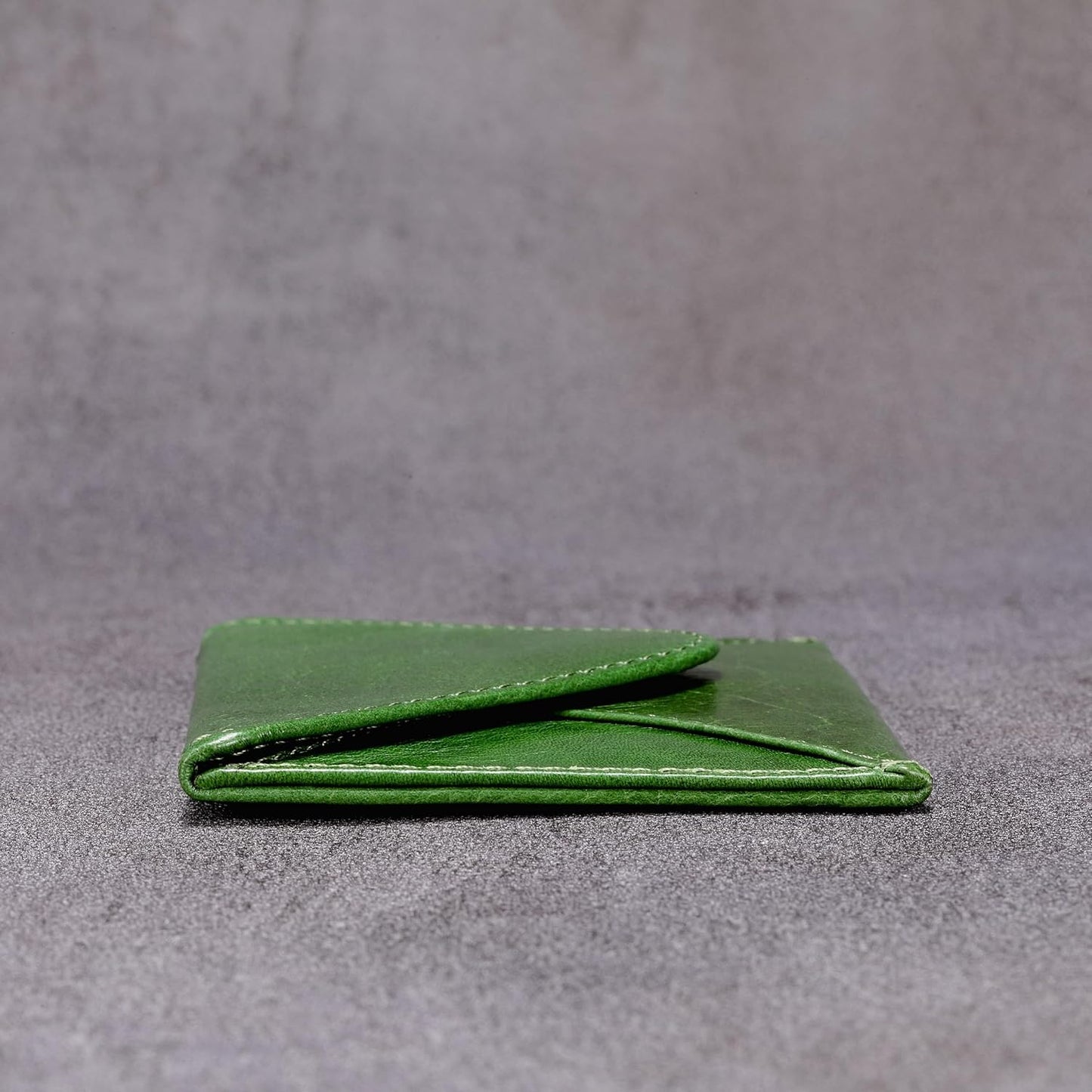 HISCOW Envelope Business Card Case with Magnet Closure - Italian Calfskin (Green Vegetable-Tanned Leather)
