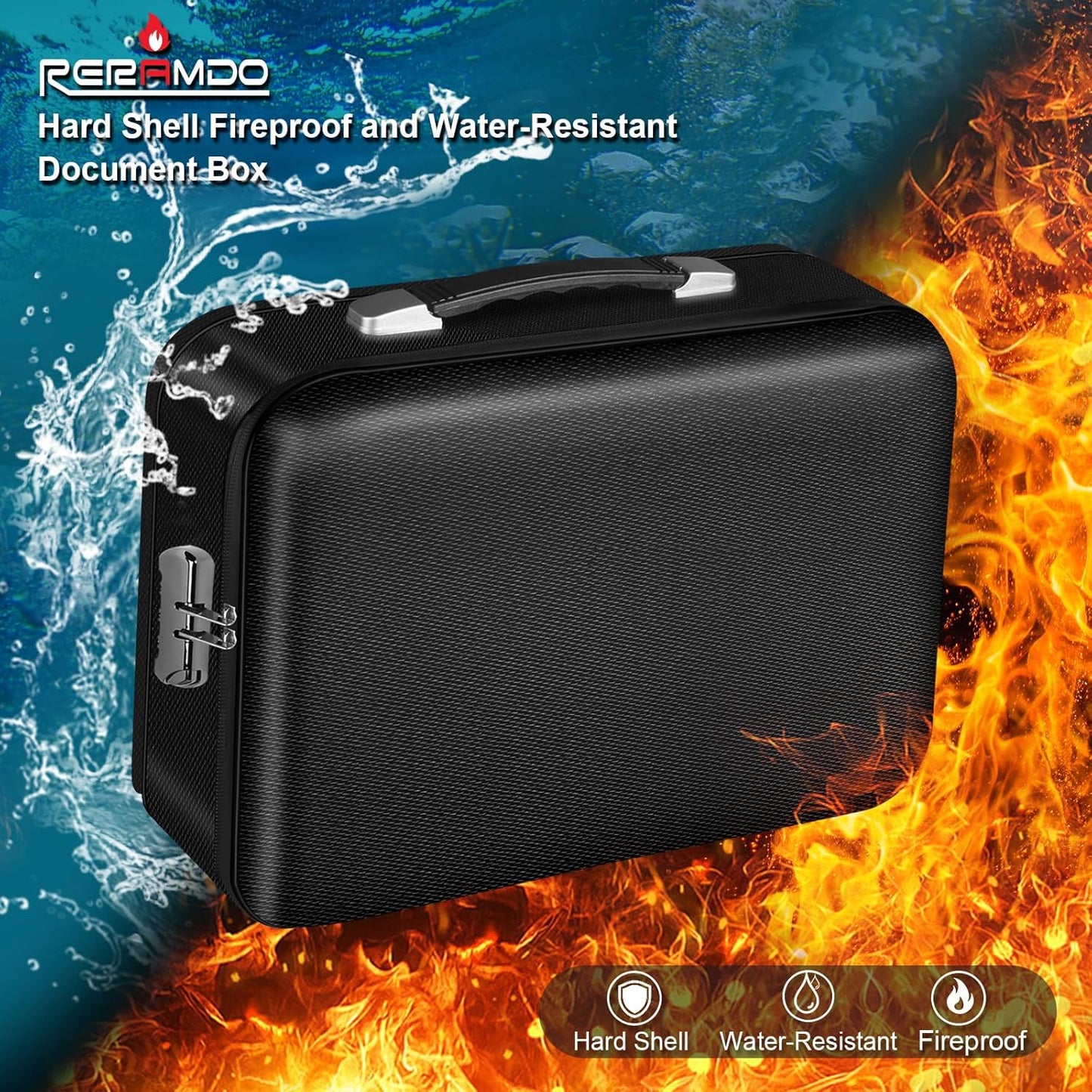 Fireproof Document Box, Hard Shell Fireproof Box, Document Organizer with Lock, Fireproof Water Resistant box, Portable Documents Safe Box for Important Document Certificates, Laptop, Passports, Black