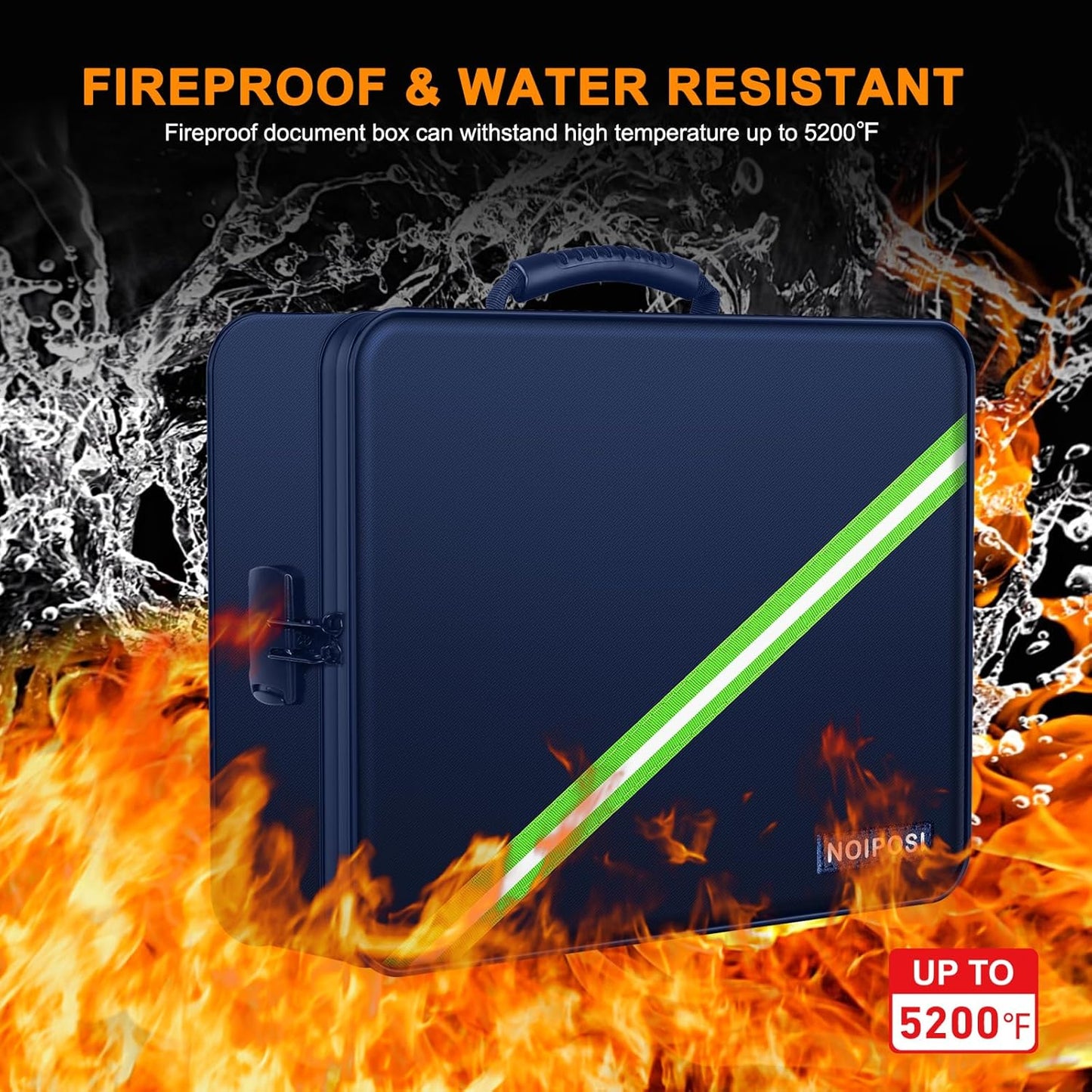 Noiposi Document Organizer with 5200℉ Heat Insulated,Waterproof and Fireproof Document Box,Portable Home Travel Safe Storage Box for Important Documents,File and Birth Certificate,Blue