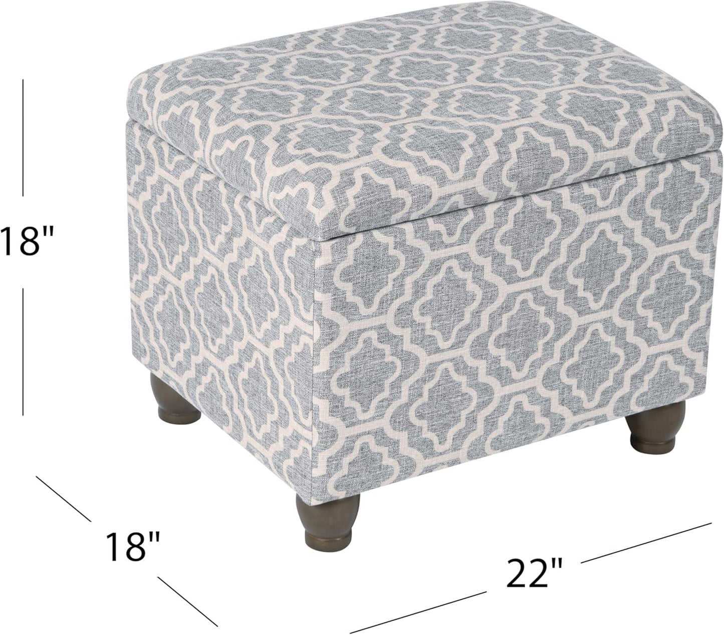 Home Decor | Upholstered MediumRectangular Storage Ottoman | Hinged Lid Ottoman with Storage for Living Room & Bedroom,Gray Geometric