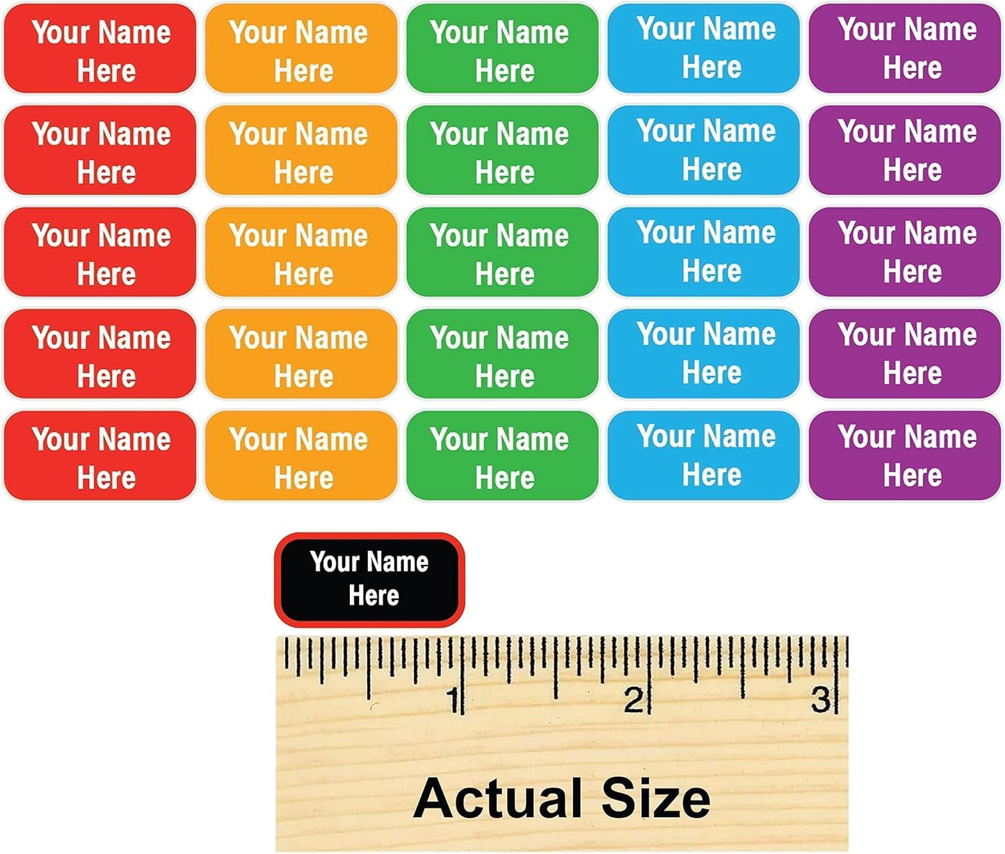 Personalized Waterproof Name Labels Press and Stick Custom Name Stick on Clothing Labels. Customized Up to 3 Lines Great for Camp & Daycare (Sunny)