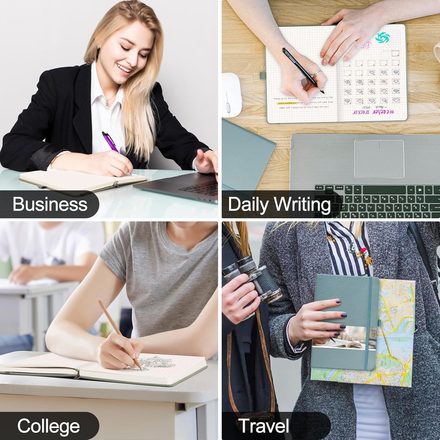 EMSHOI Graph Paper Notebook - 256 Pages A5 Graph Notebook/Journal, Hard Cover, 120gsm Thick Paper, Smooth PU Leather, Inner Pocket, 5.75'' × 8.38''-GrayBlue