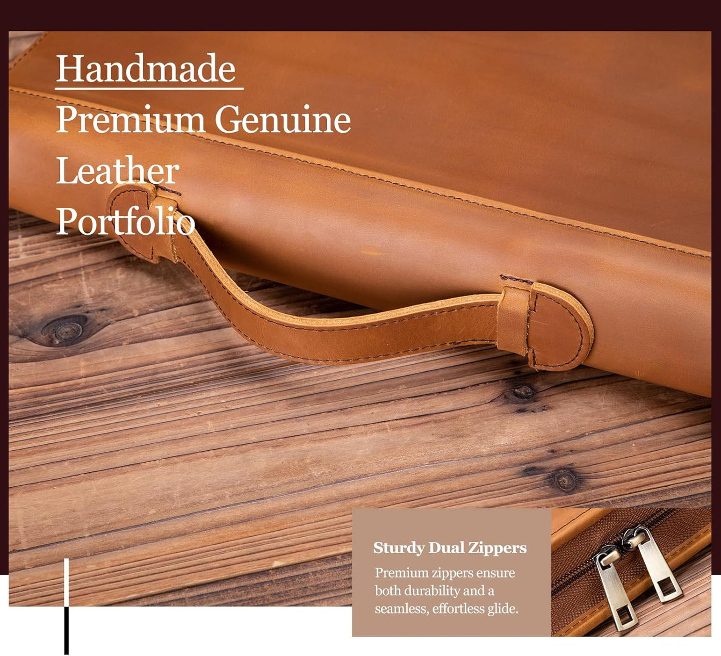 Genuine Leather Portfolio 3 Ring Binder with Clipboard, Hidden Handle, 8.5 x 11 Zippered Padfolio, Business Organizer Professional Executive Folio for Men and Women, Brown