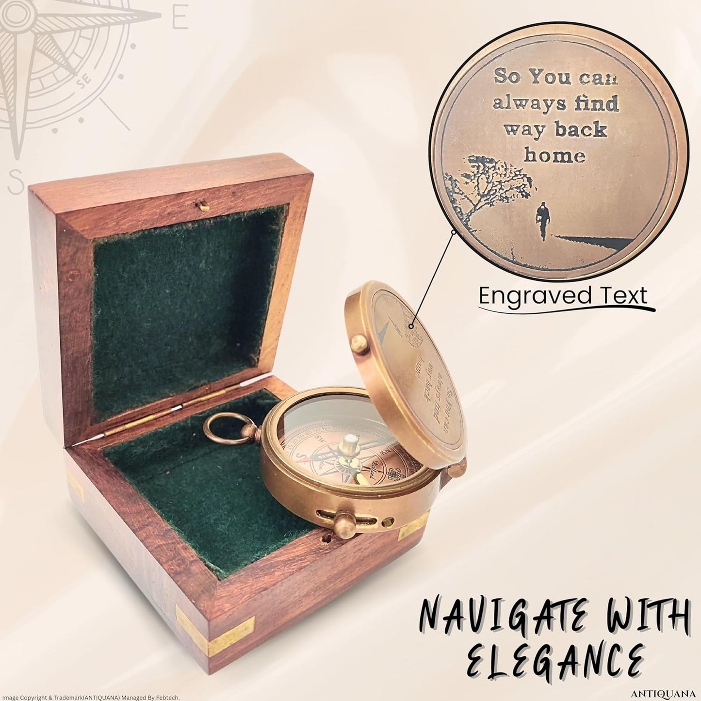 Brass Directional Engraved Compass, Baptism Gifts for Boys Girls, First Communion, Christian Gifts for Men, First Confirmation Gifts for Boys, Inspirational