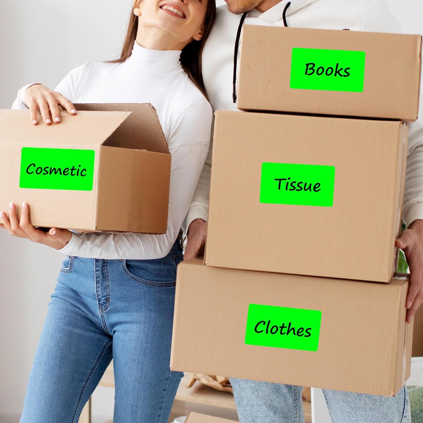 PARLAIM 3x5 inch Rectangle Color Code Stickers, 1000PCS 4 Rolls Square Adhesive Inventory Label, Fluorescent Green