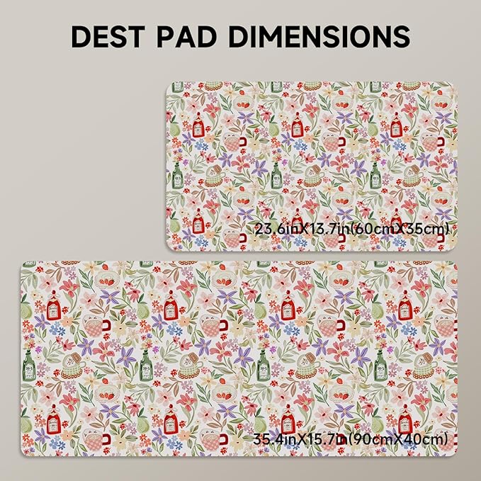 Botanical Floral Desk Pad Blotter,Large Mouse Pad 35 x 17in,PU Leather Desk Mat Writing Pad Protector, Non-Slip Waterprrof,Desktop Decor for Home Office Women Girls (Spring Blossoms)