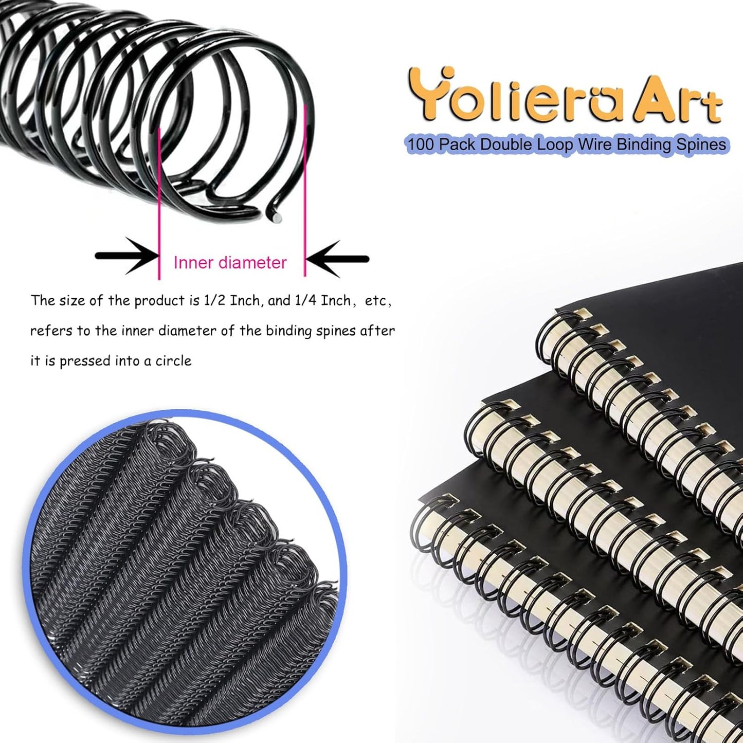 3:1 Pitch Double Loop Binding Wires, YolieraArt 100 Pack Spiral Spine Bindings, 9/16 Inch Wire Twin Binding for Book Binder Machine,Students and Coworkers (120 Sheet Capacity, 100P, Silver)