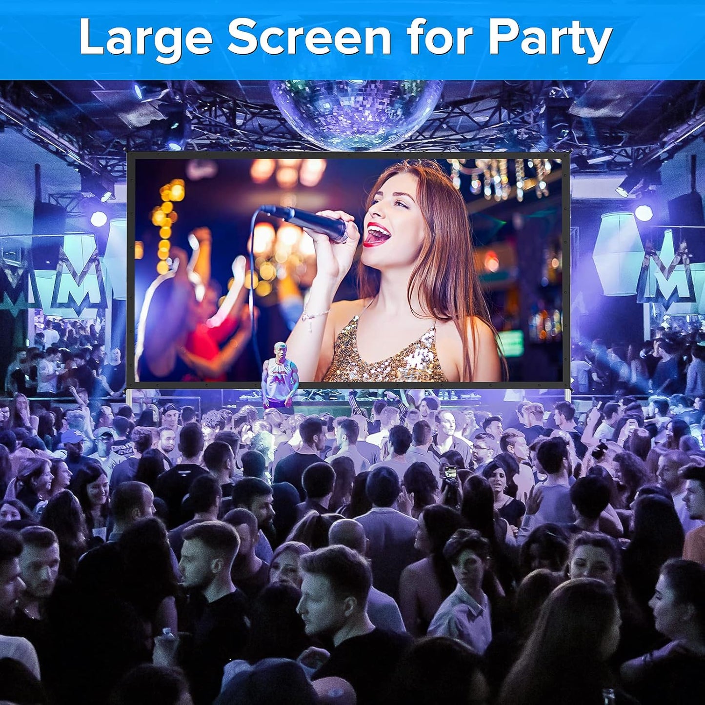 150 inch Projector Screen with Stand, Upgraded 3 Layers PVC 16:9 Outdoor Projector Screen, Outdoor Movie Screen with Carrying Bag for Home Theater Backyard