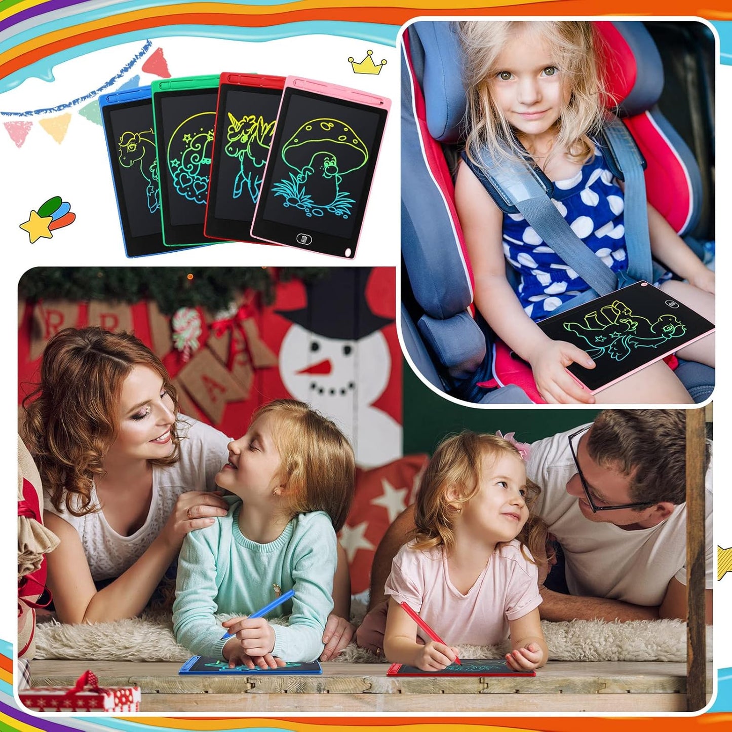 Zhehao 24 Pieces LCD Writing Tablet Doodle Board 8.5 Inch Colorful Reusable Screen Board Pad Reusable Drawing Writing Learning Educational Pad Toys for Girls Boys 8-10 3-10(Classic Round Style)