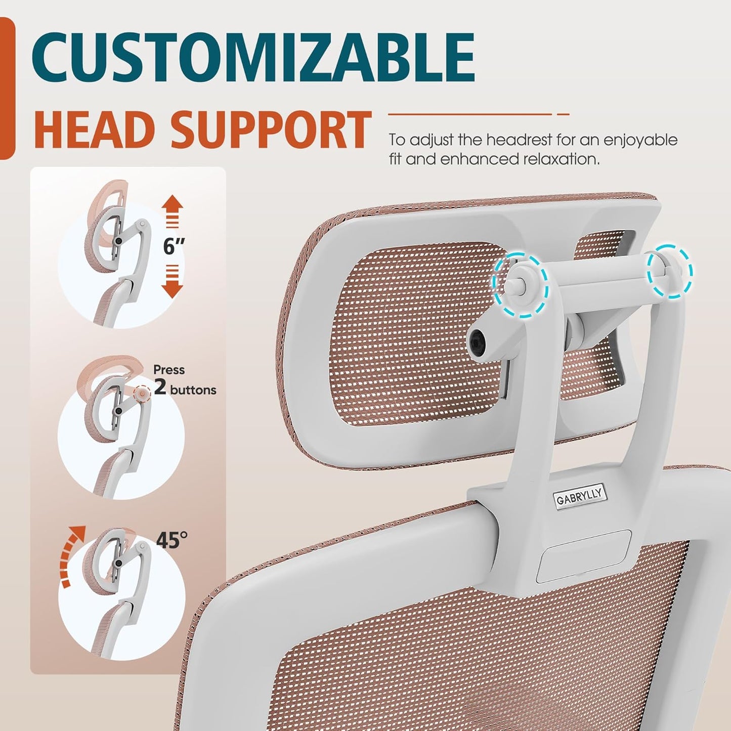 GABRYLLY Ergonomic Office Chair, High Back Home Desk Chair with Headrest, Flip-Up Arms, 90-120° Tilt Lock and Wide Cushion, 400LBS Mesh Chairs for Man Woman, White Task Chair(Pink,GY01WPK)