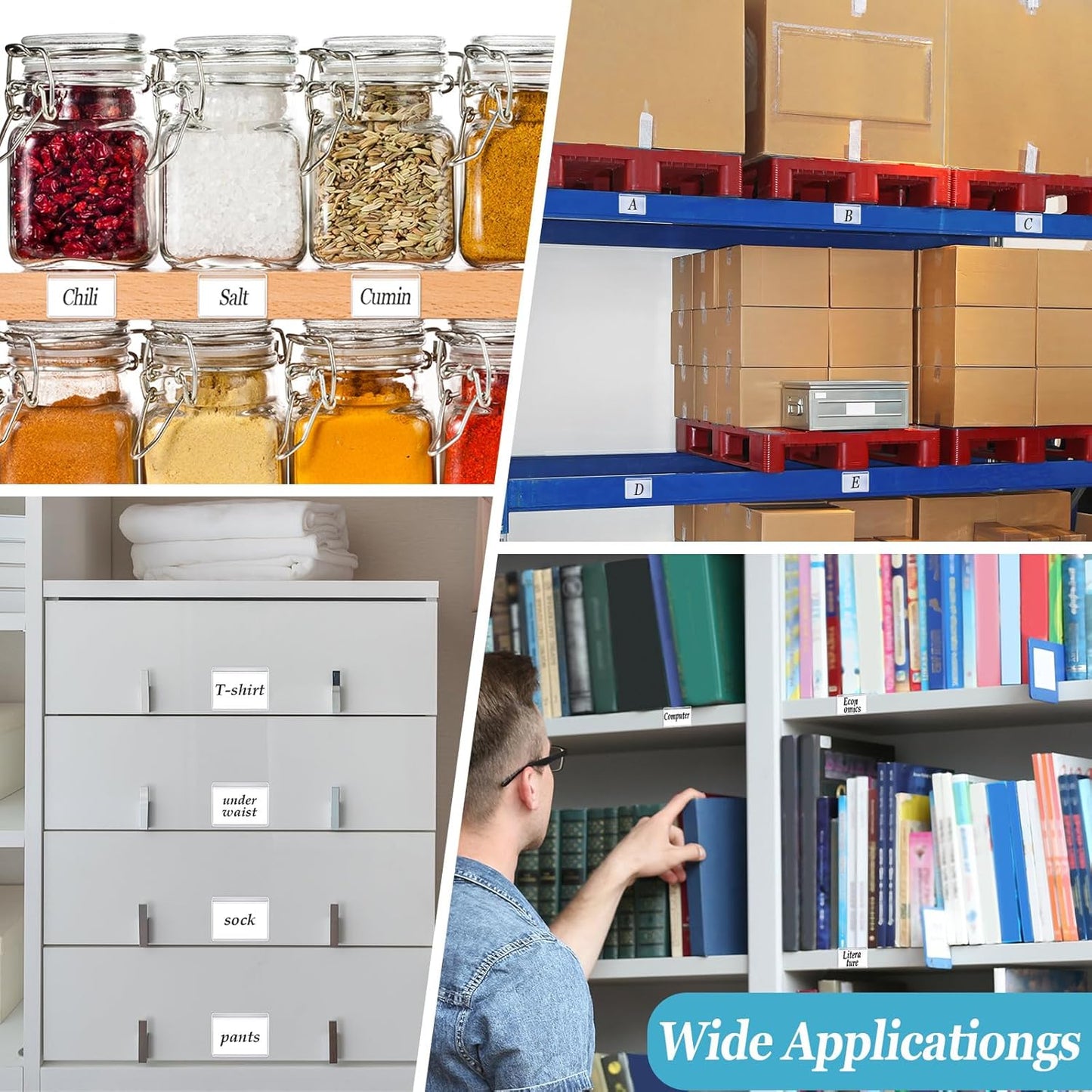 Jeyiour 200 Pcs Label Holders Adhesive Nameplate Pockets Storage Bin Labels Index Card Holder Shelf Plastic Peel Stick for Classroom Supermarket Bookshelf Library Student Box Drawer (2.4 x 1.6 Inch)