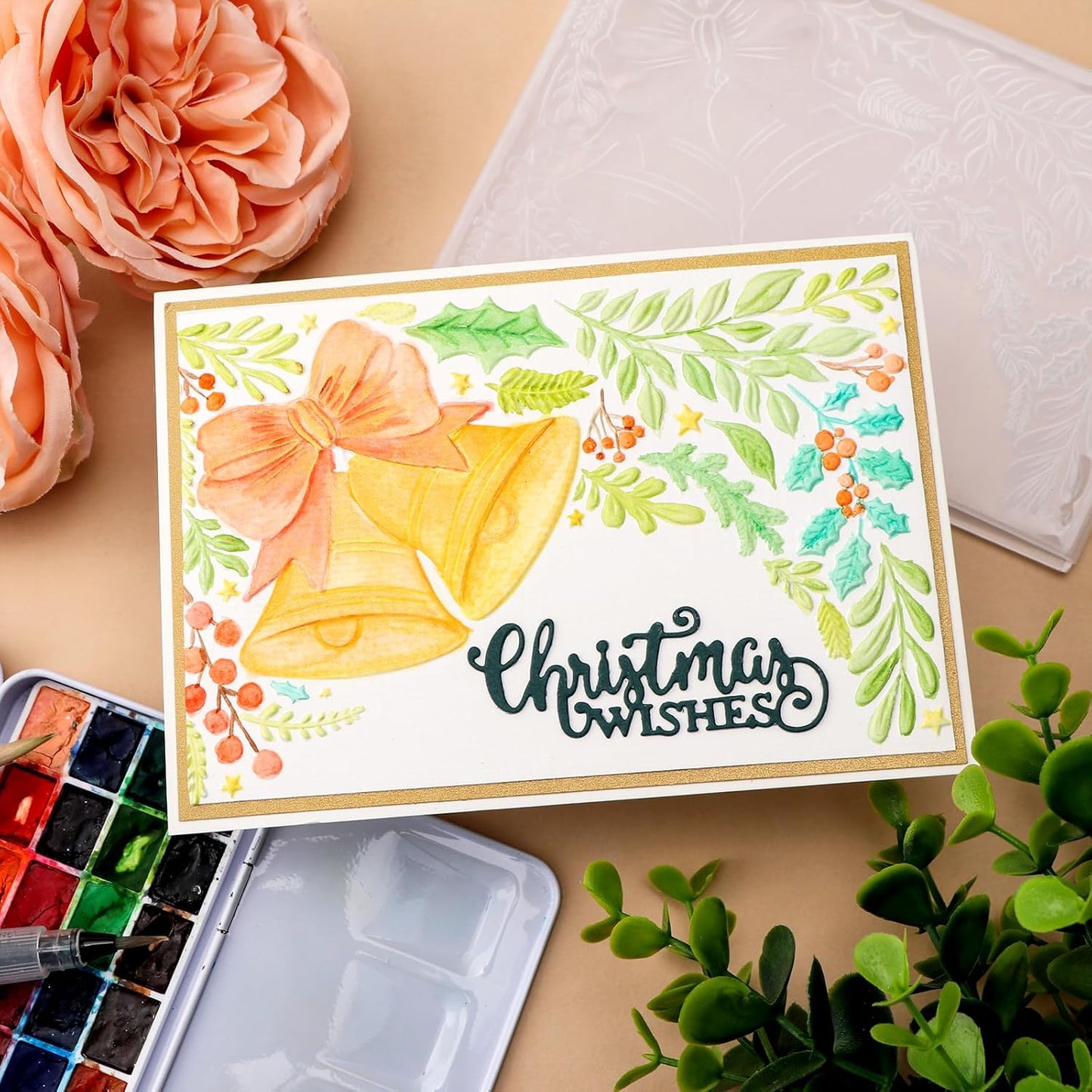 BAOFALI 3D Embossing Folder for Card Making,Bow Tied on The Bell Clear Plastic Texture Fades Embossing Folder Template for Scrapbooking and Other Paper Craft Album Stamps DIY Decoration